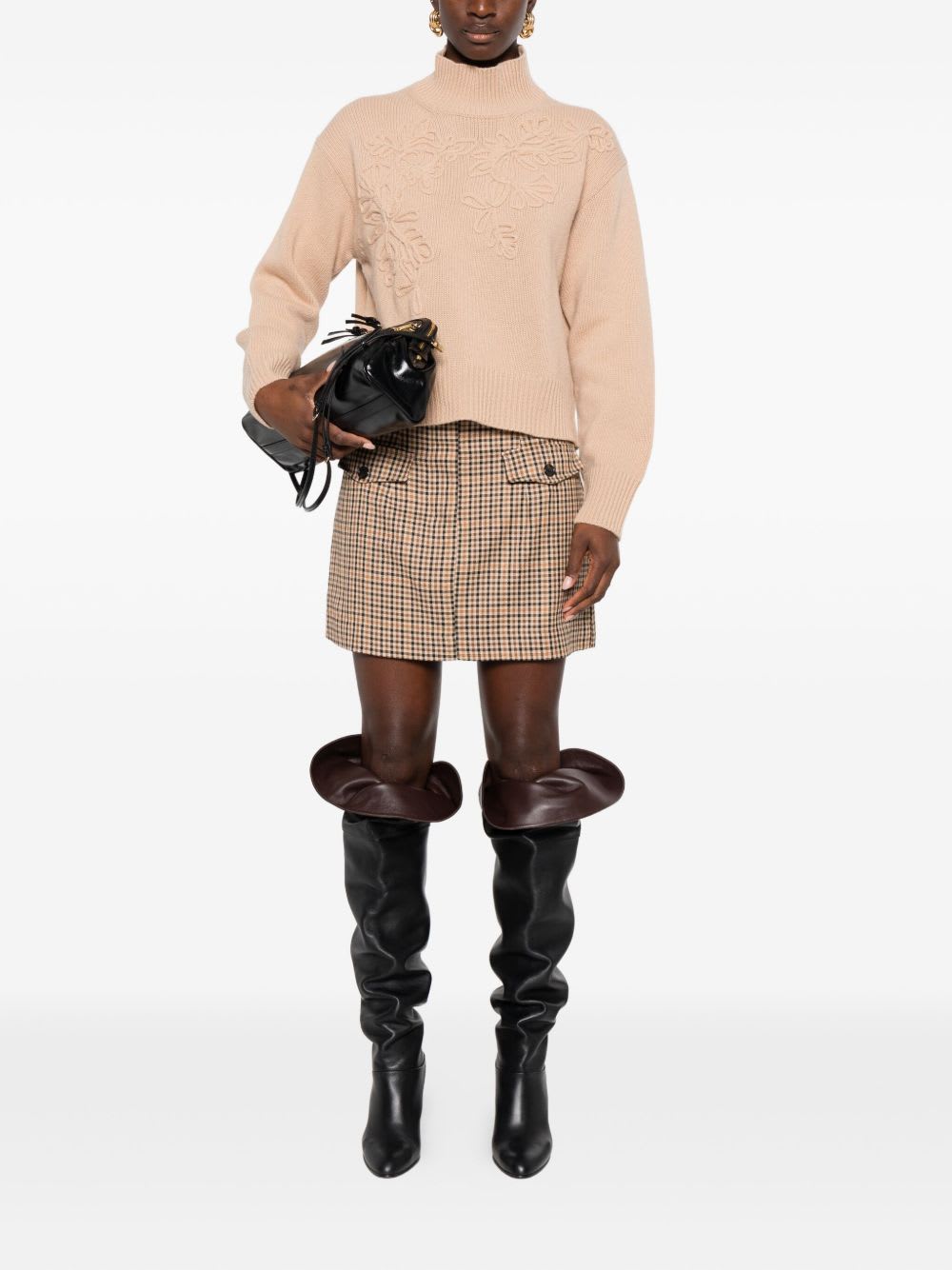 Ermanno Firenze Floral Ribbed Turtleneck Long Sleeve Knitwear In Animal Print