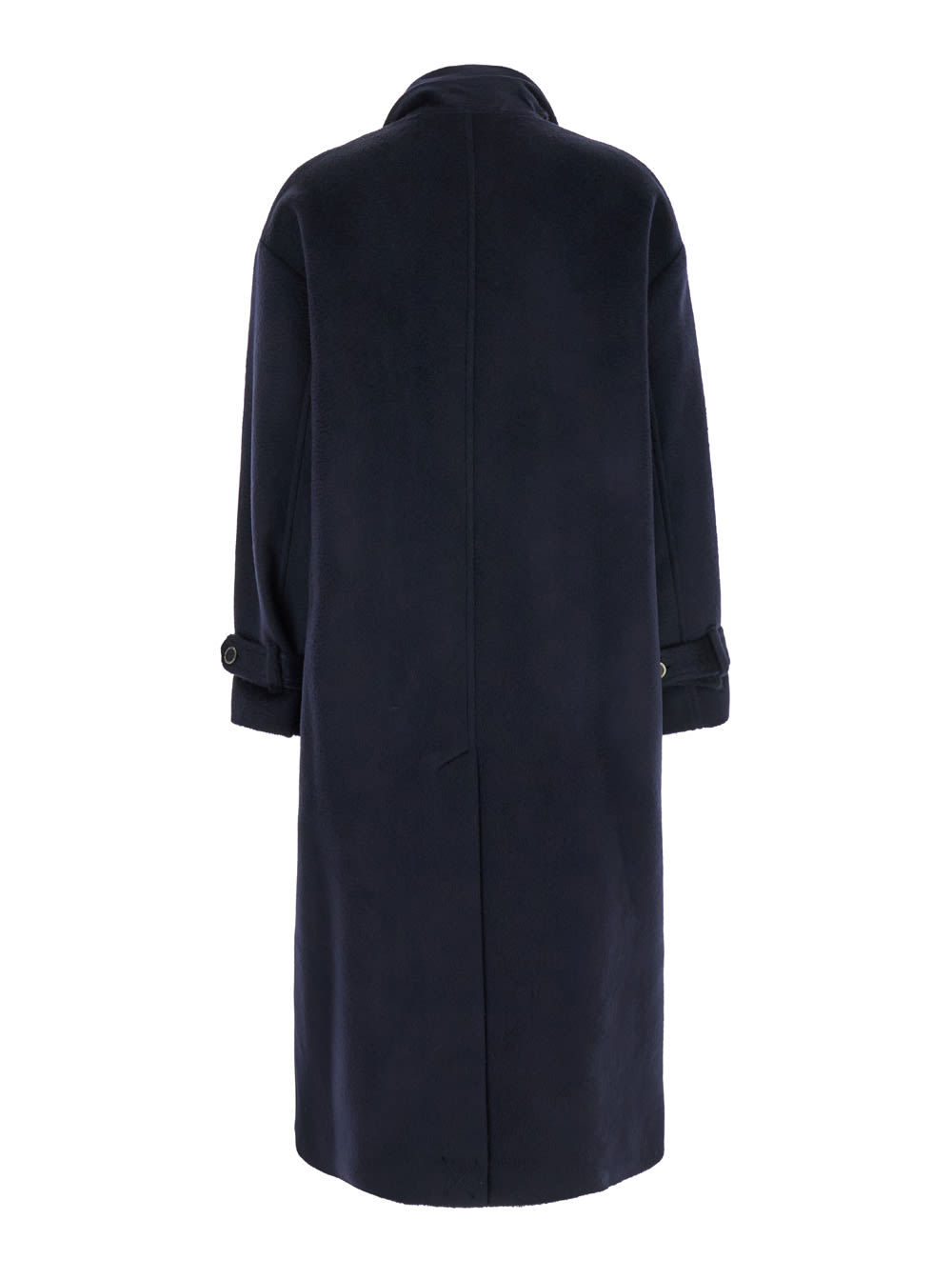 Shop Semicouture Blue Single-breasted Long Coat With Scarf In Wool Blend Woman