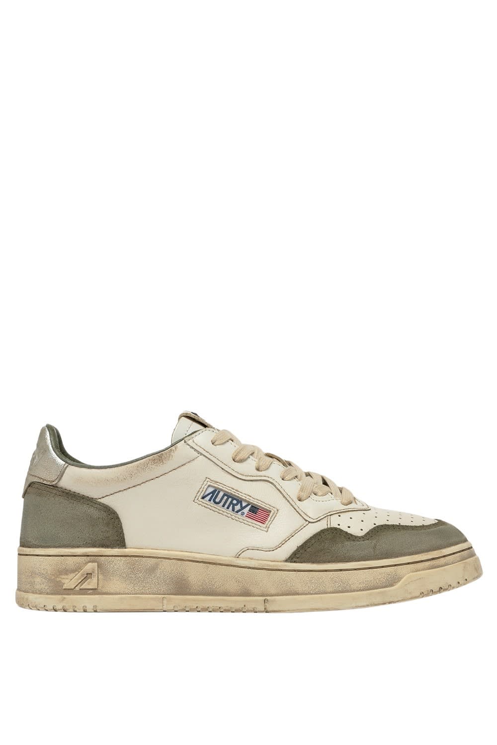 Autry Supvint Lowleat Suede Lizard Silv Sneaker In Neutral