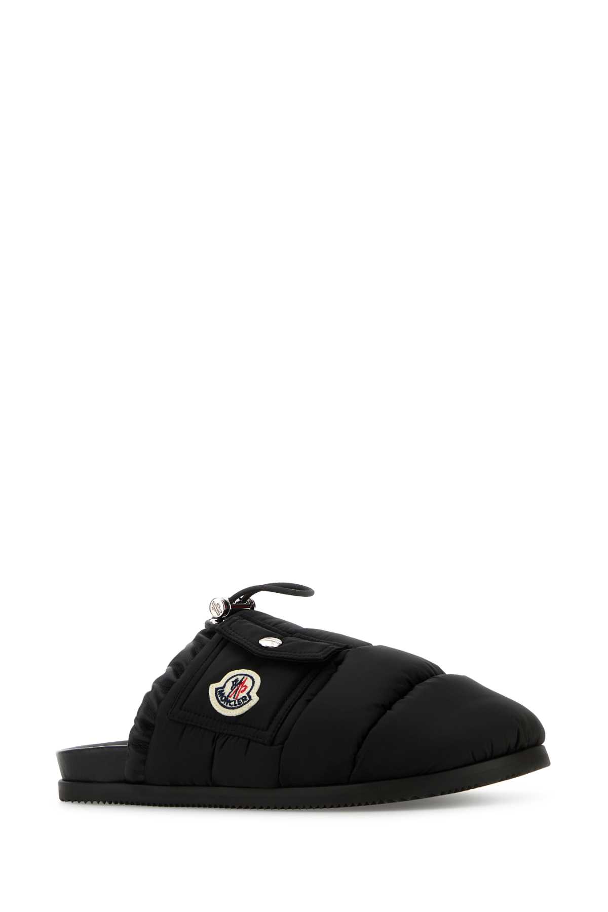 Shop Moncler Black Fabric Mon Pocket Slippers