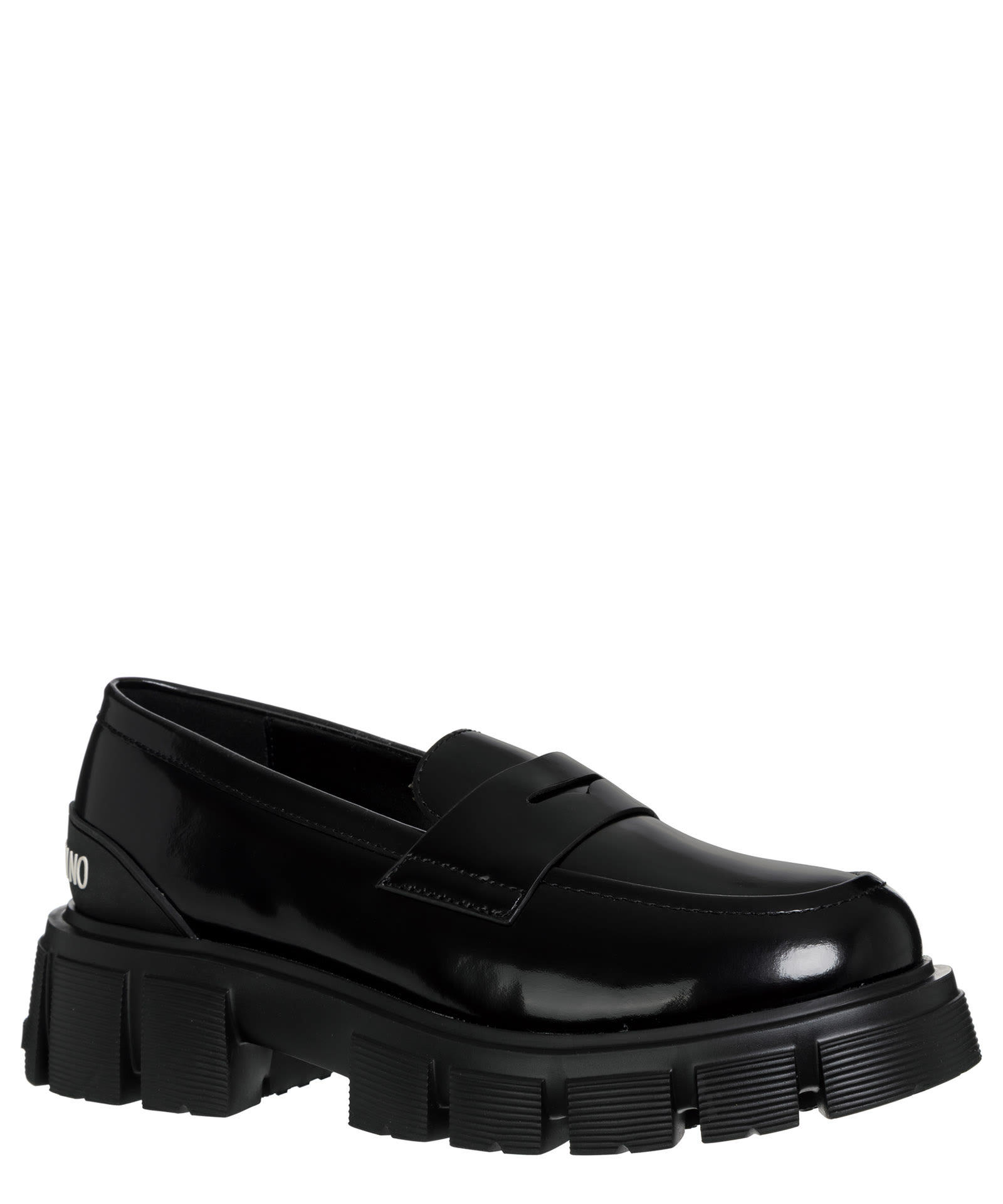 Shop Moschino Leather Loafers In Nero