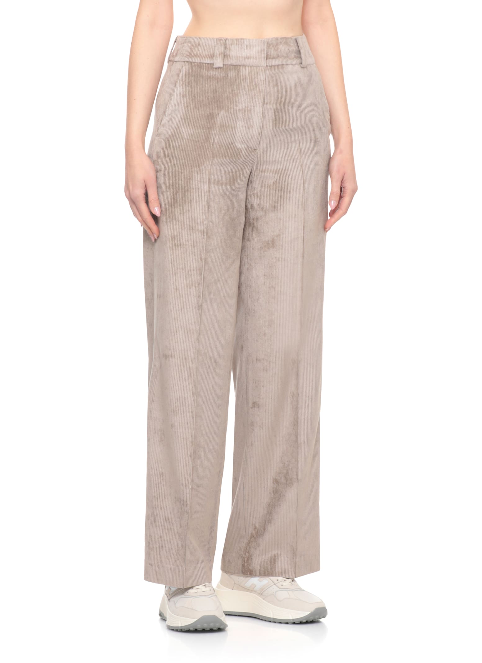 Peserico High Waist Wide Leg Trousers With Pockets In Brown