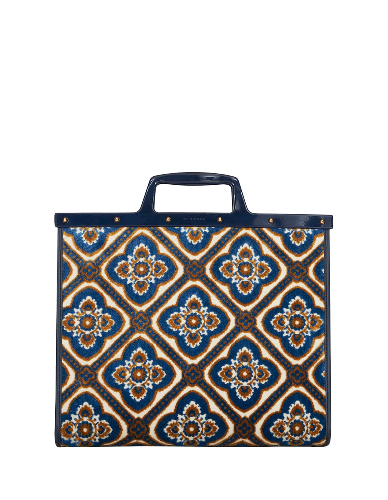 Shop Etro Navy Blue Jacquard Medium Love Trotter Bag