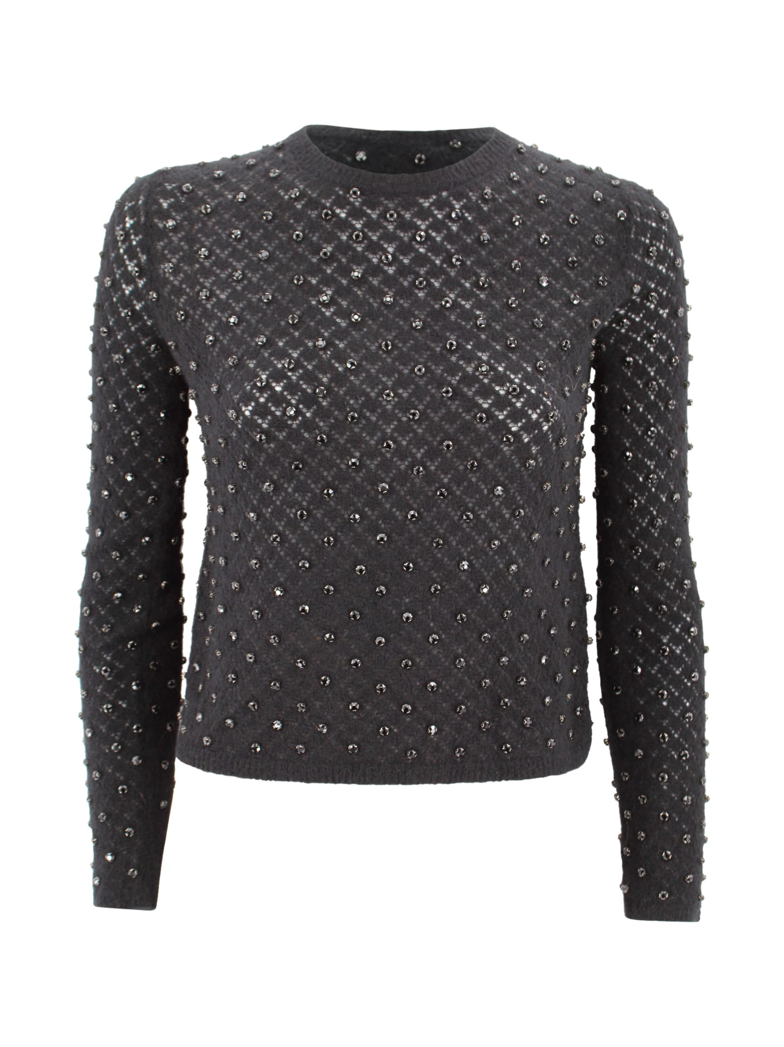 Max Mara Knitted Jumper In Wool And Embroidered Mohair Yarn In Black