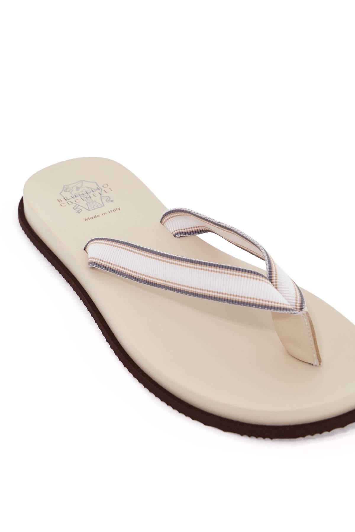 Shop Brunello Cucinelli Rubber Flip-flop Slides In Panama+sabbia+grigio