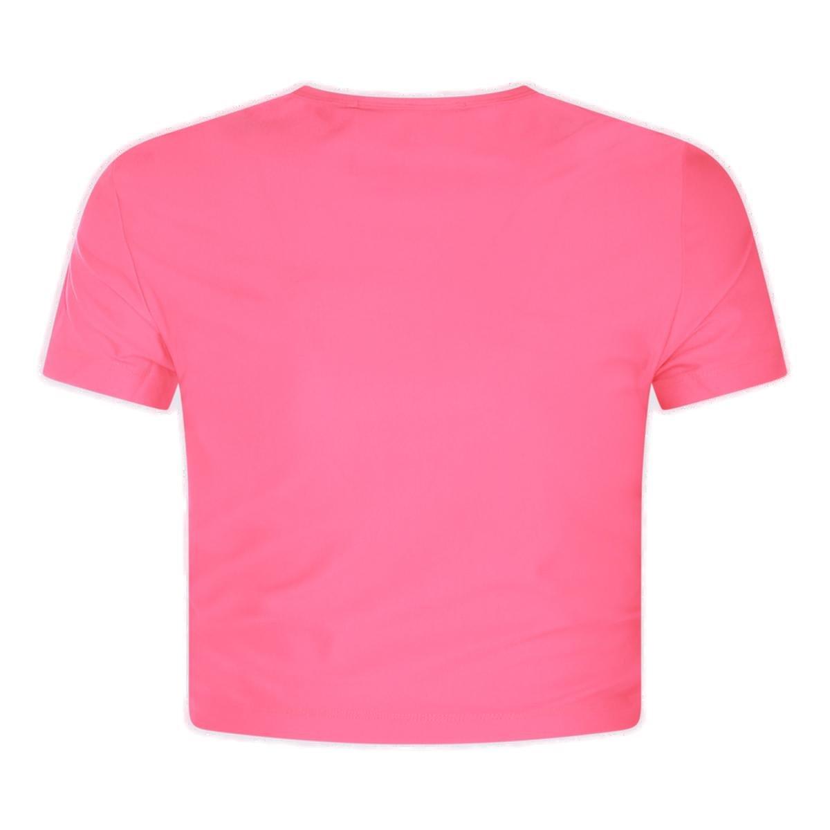 Shop Versace Jeans Couture Logo-printed Crewneck Cropped T-shirt In Fuchsia