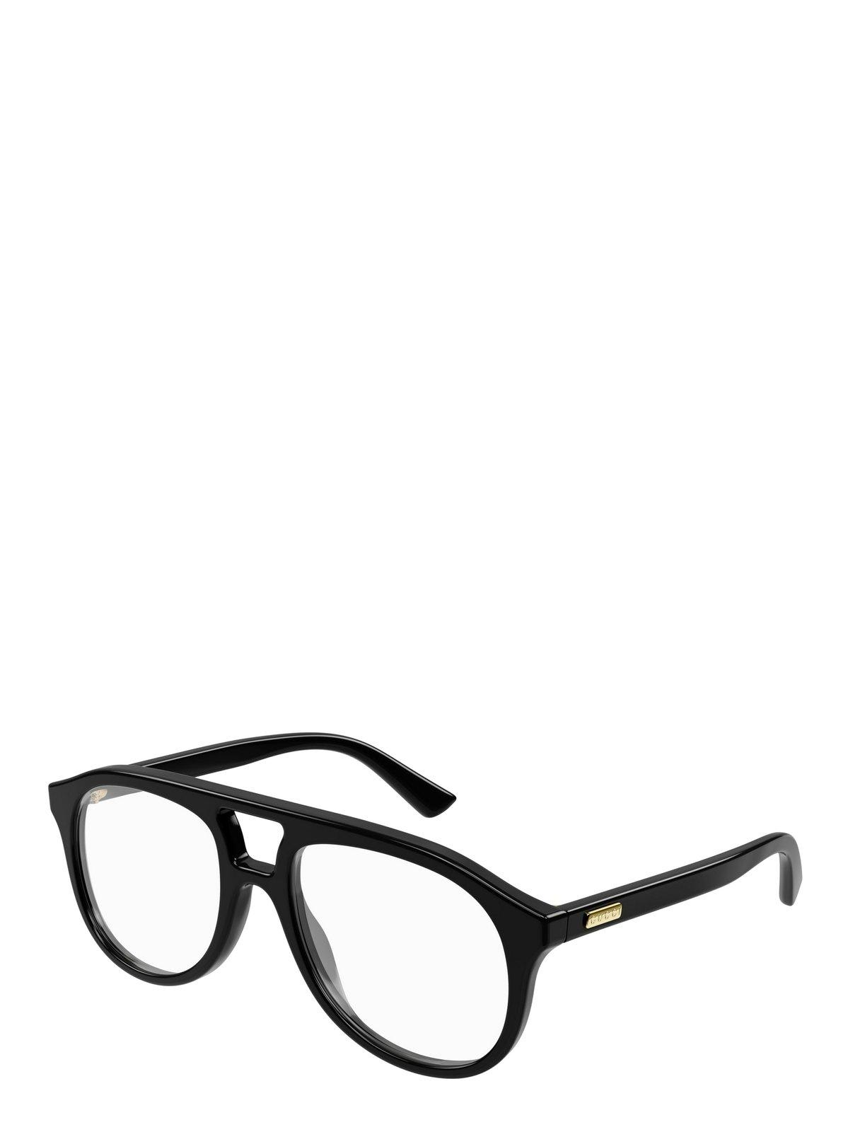 Shop Gucci Aviator Frame Glasses In Black-black-transparent