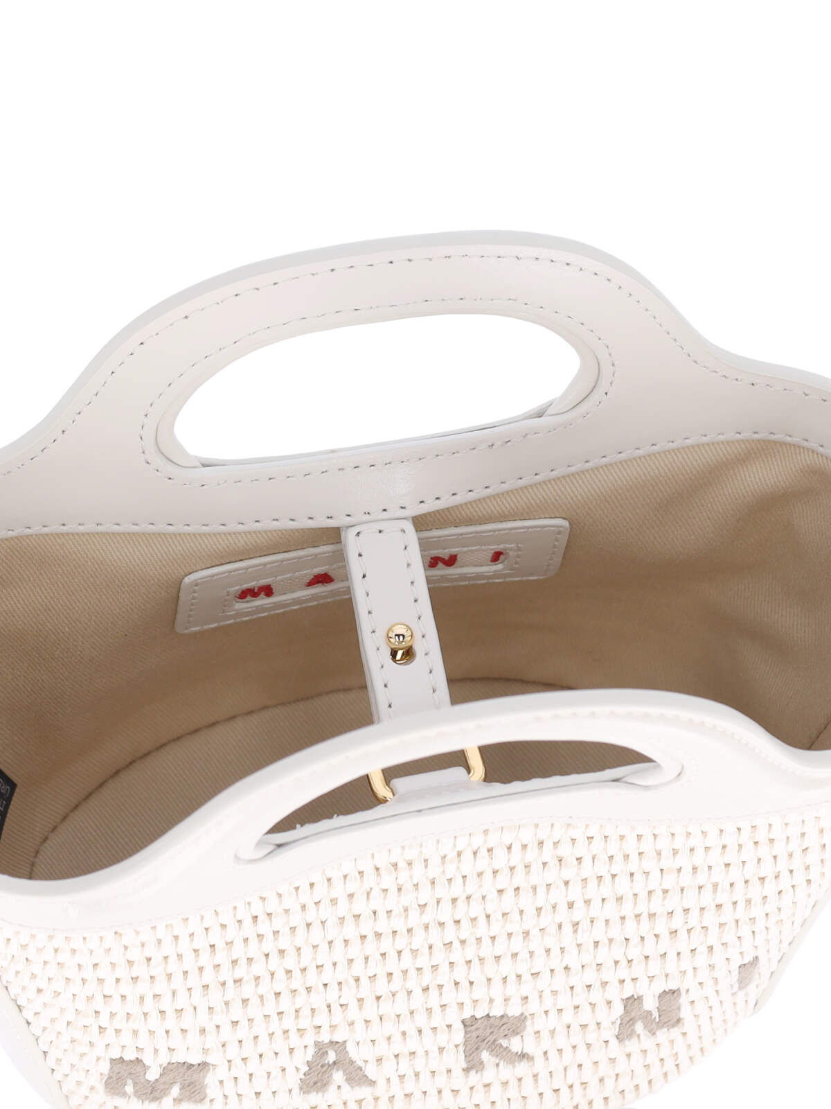 Marni Micro Tropicalia Logo-embroidered Tote Bag In Shell