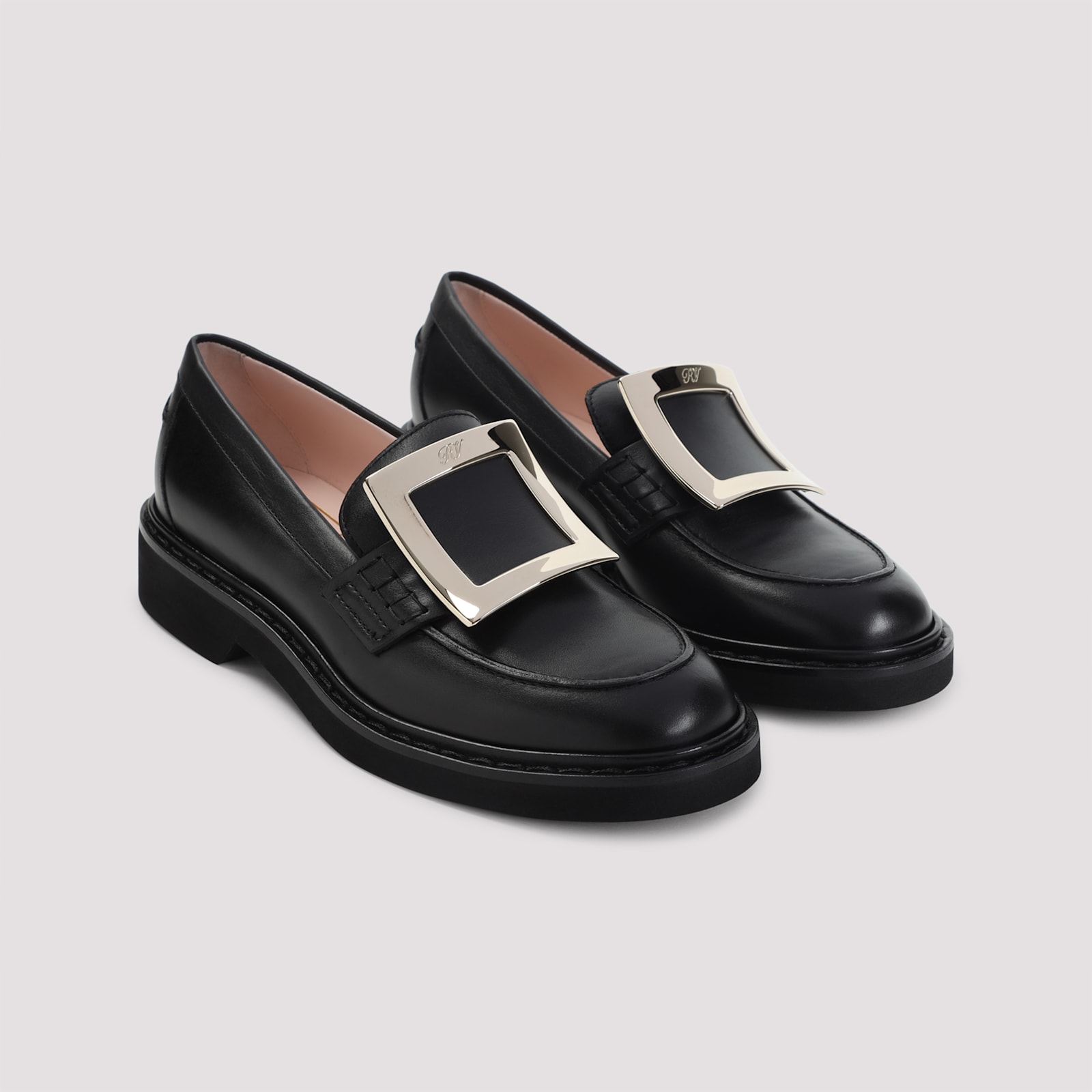Roger Vivier Black Leather Vivier Viv Rangers Met Buc 25 Loafers In Black