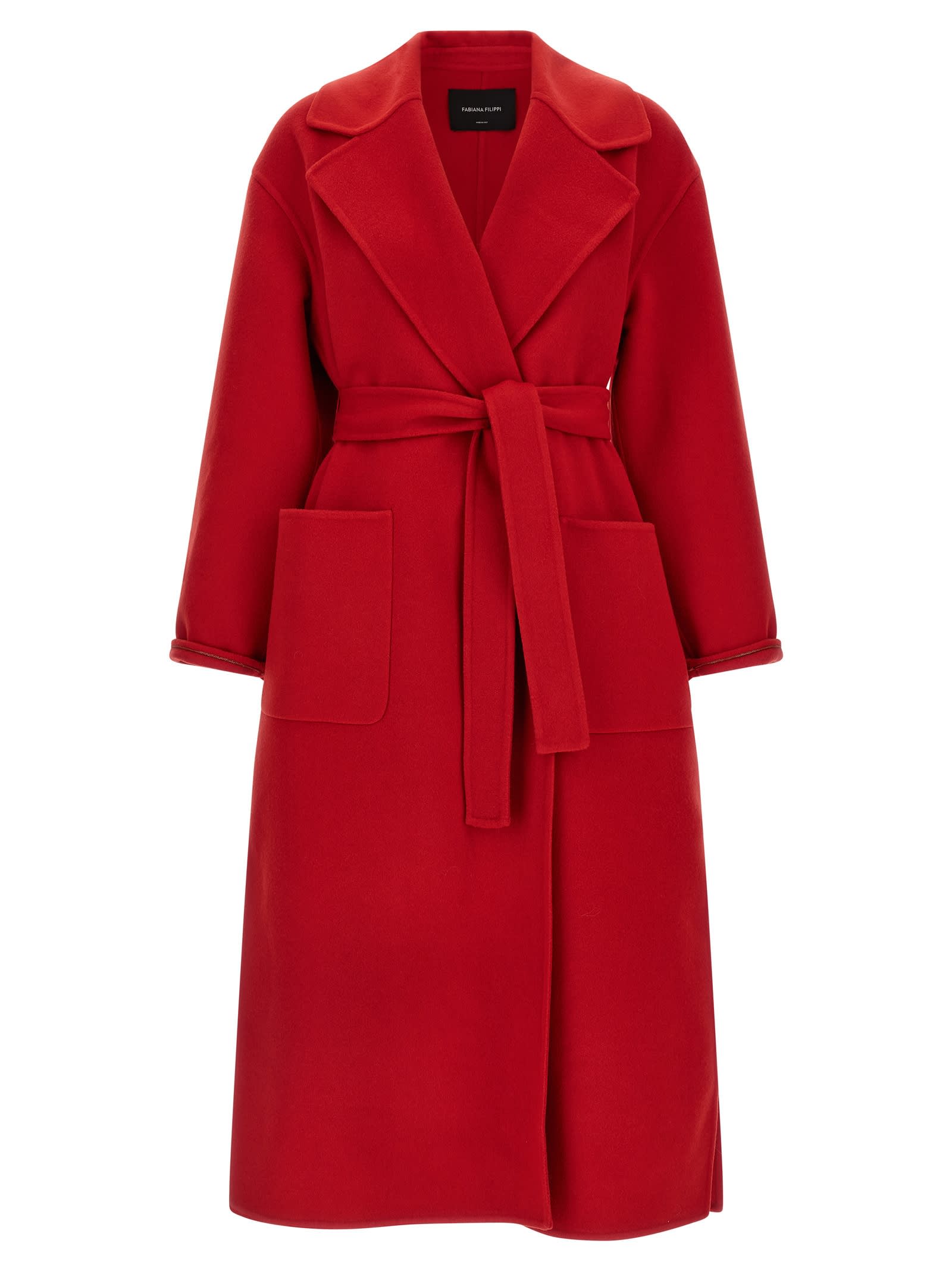 Fabiana Filippi Red Coat With Wide Notched Revers In Virgin Wool Woman In Red
