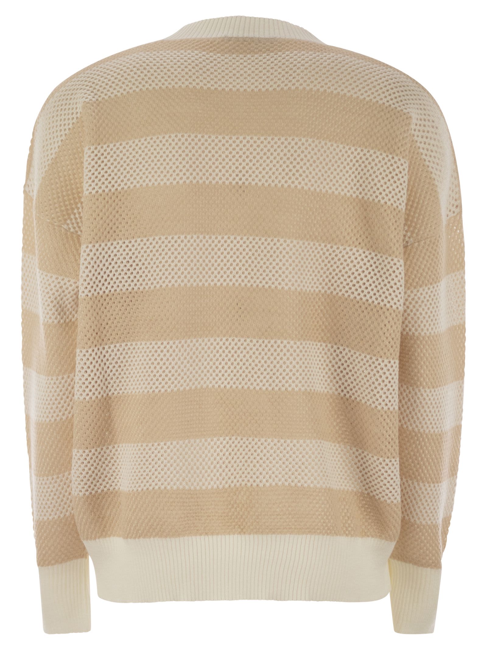 Fabiana Filippi Crew-neck Sweater In Wool And Cotton In Beige