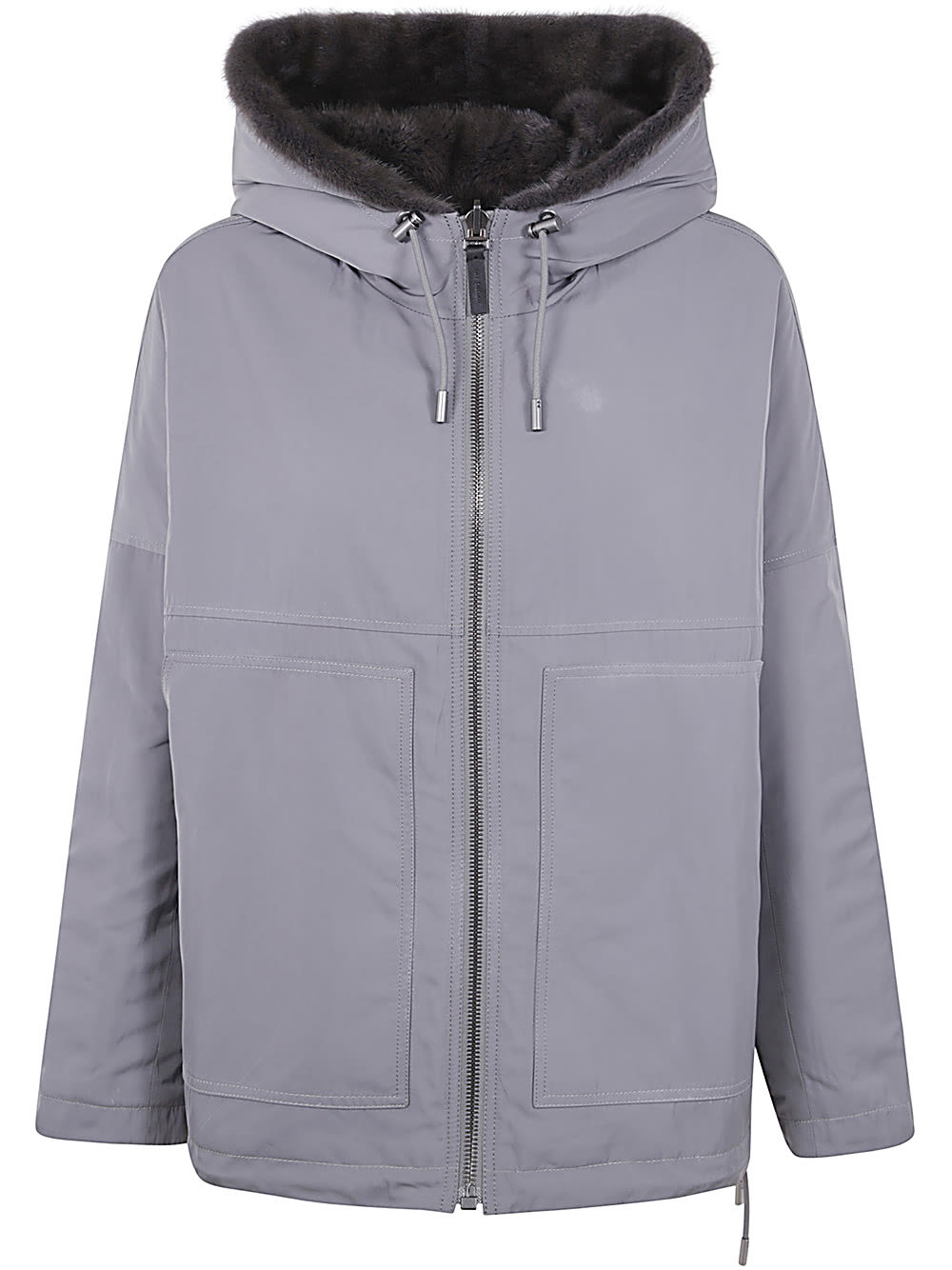 Shop Yves Salomon 64cm Tissu Tech Reverseble Jacket In Charcoal