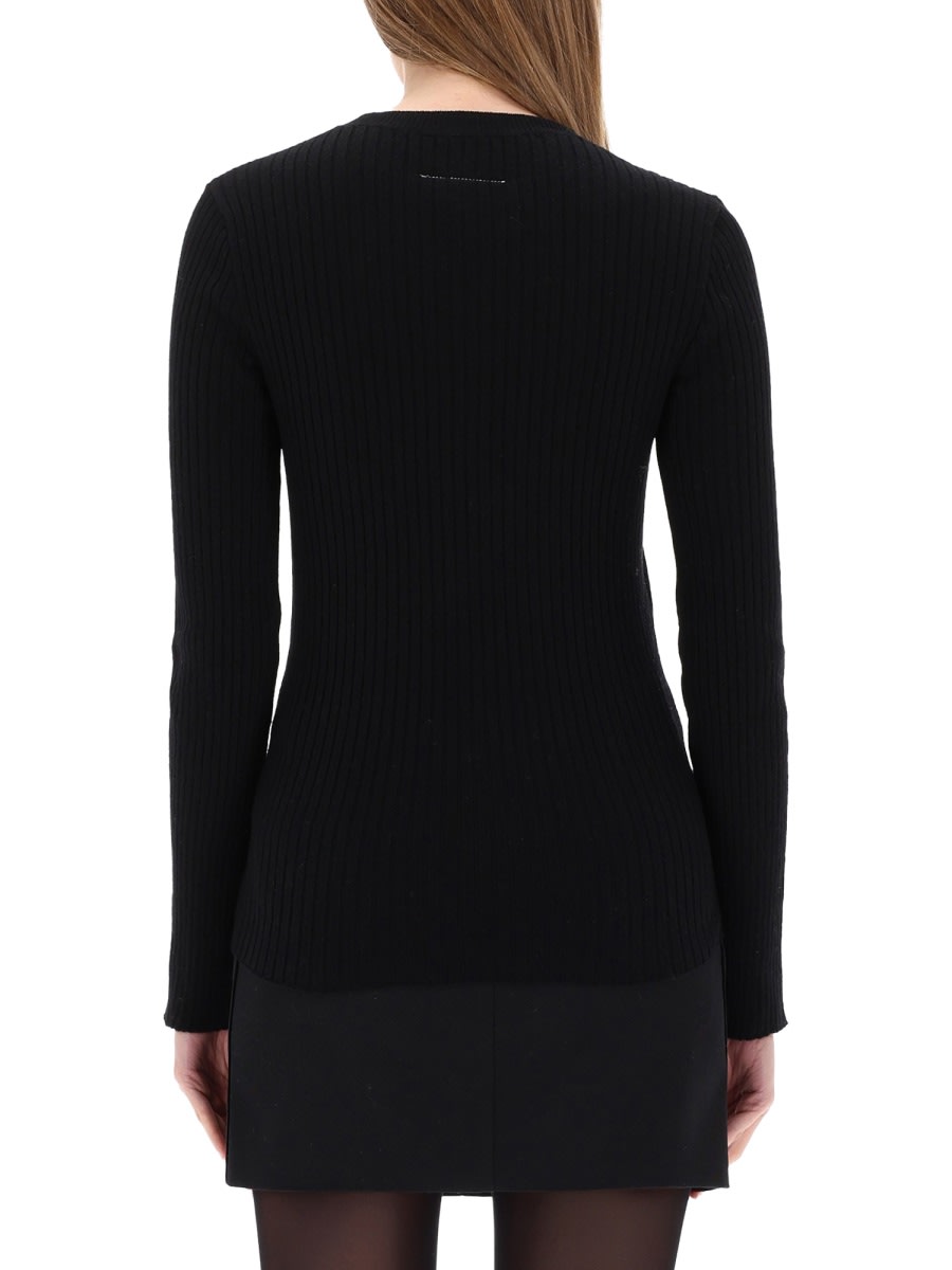 Mm6 Maison Margiela Knitwear With Glossy Panel And Ribbed Texture In Black