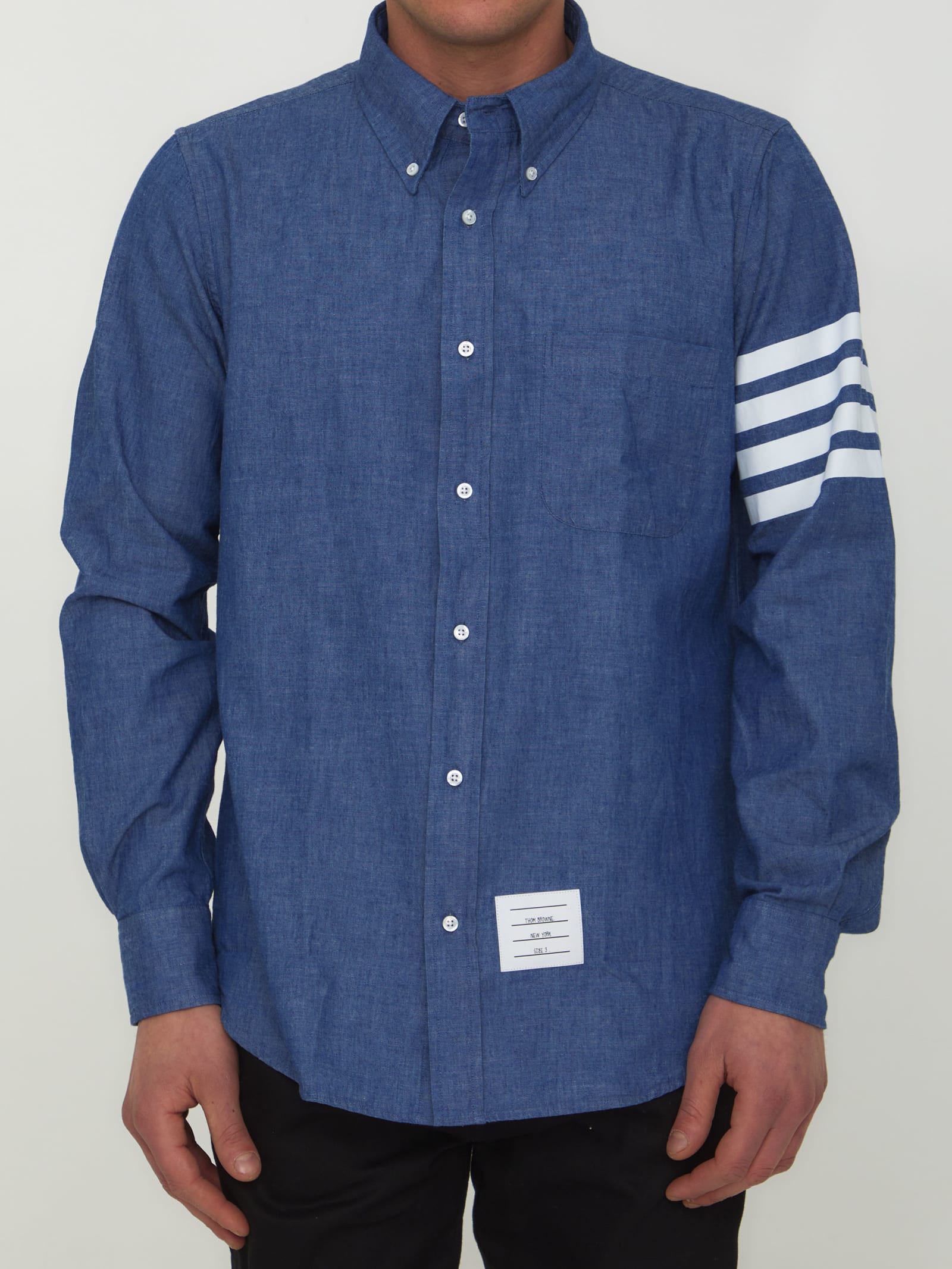 Shop Thom Browne Chambray 4-bar Shirt In 450