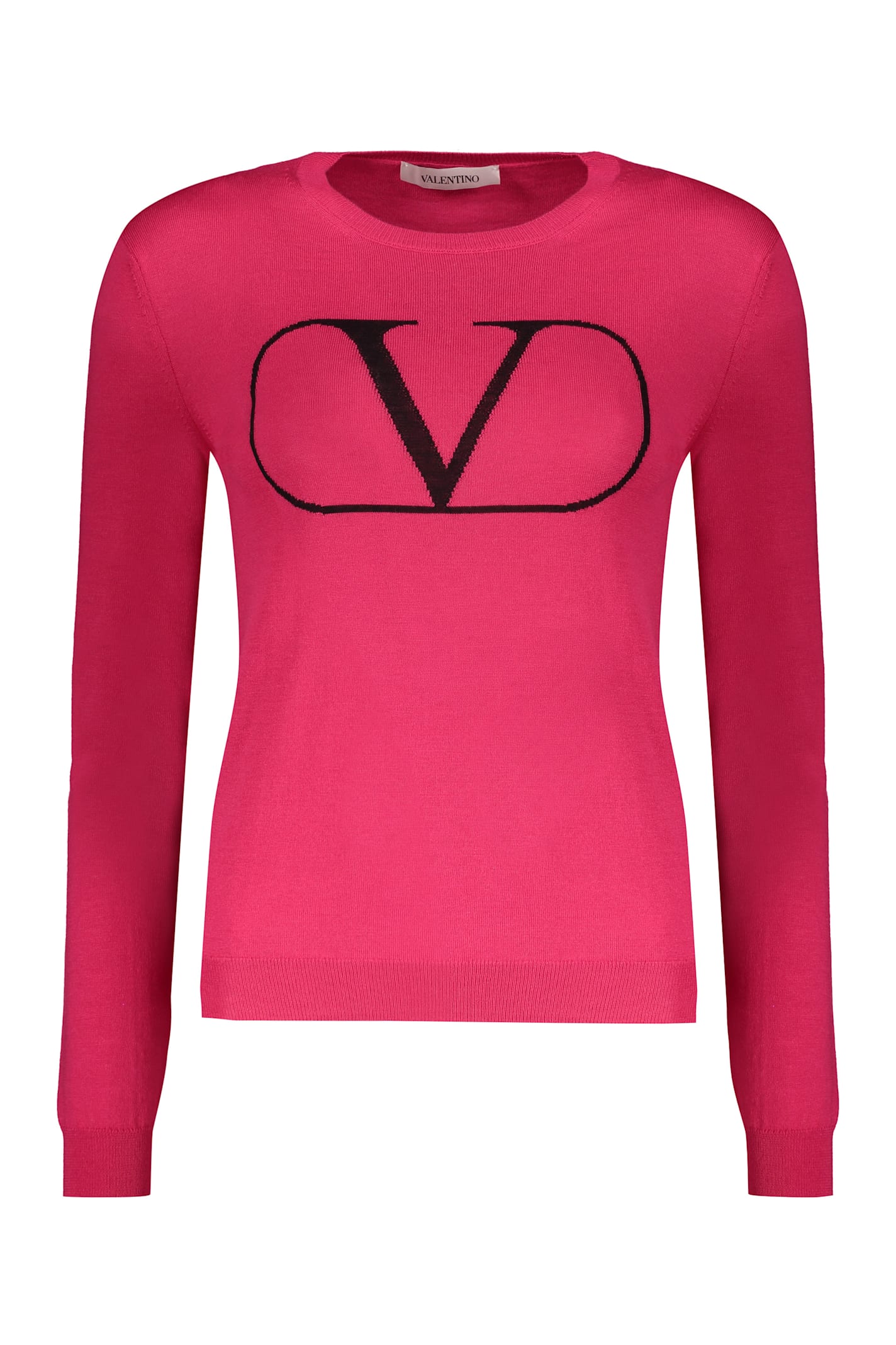 Shop Valentino Long Sleeve Crew-neck Sweater In Fuchsia