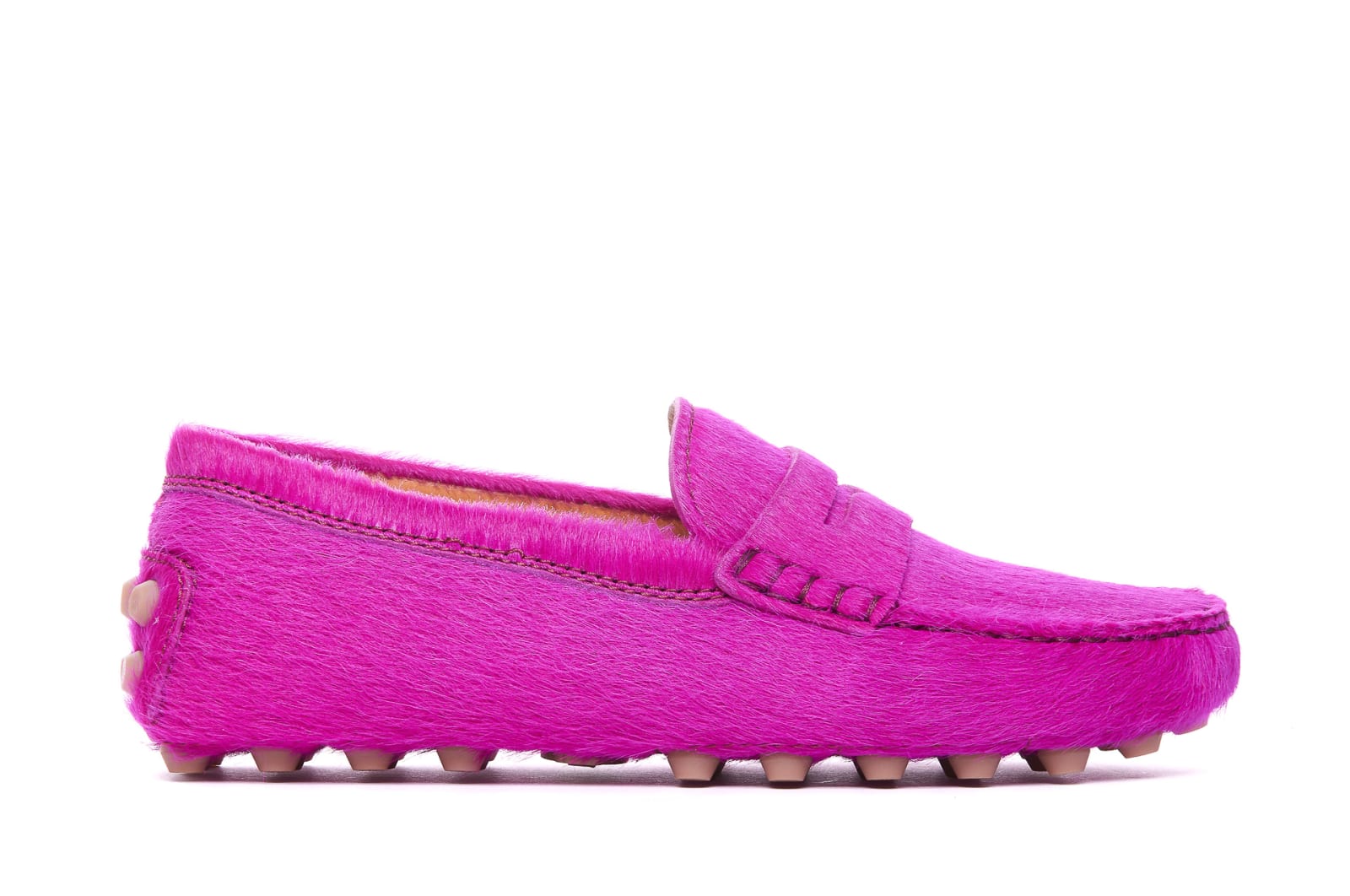 Shop Tod's Pony Skin Effect Bubble Gommini Loafers In Fuchsia