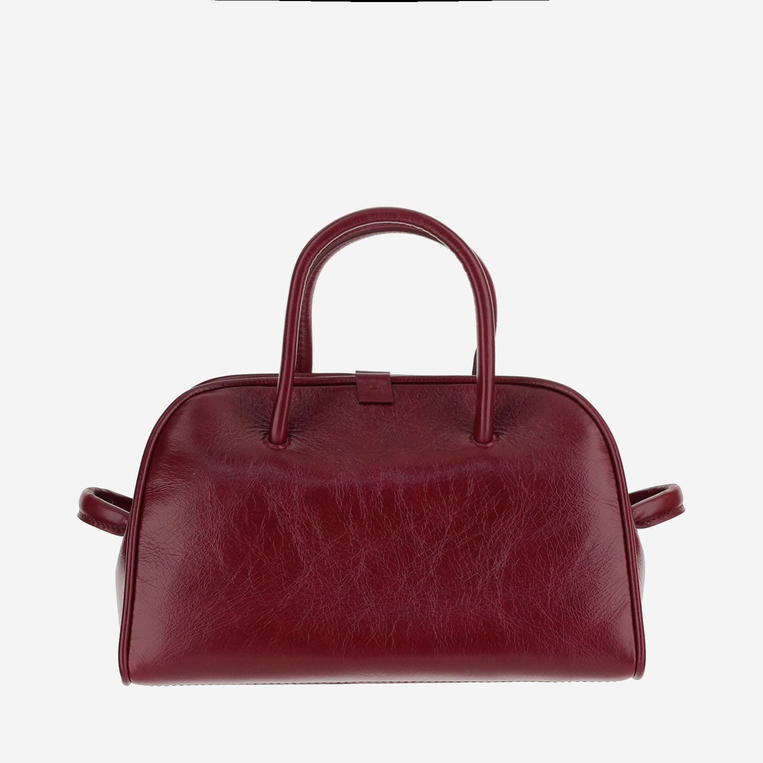 Jacquemus Le Petit Tourism In Shiny Vintage-finished Leather Bags In Burgundy