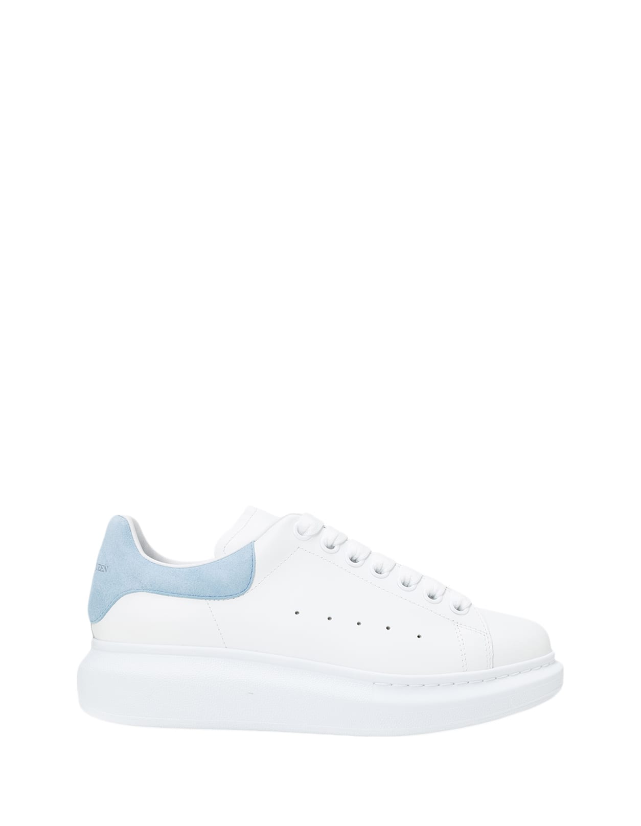 Shop Alexander Mcqueen White Oversized Sneakers With Powder Blue Suede Spoiler