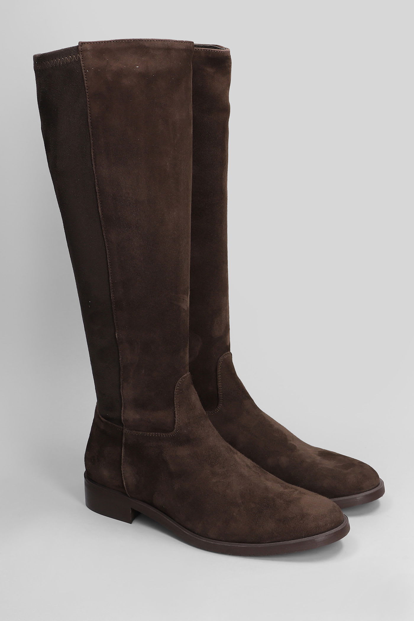 Julie Dee Low Heels Boots In Dark Brown Suede In Brown