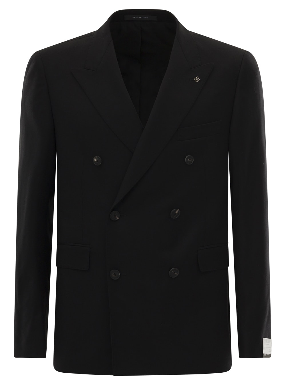 Black Double Breasted Jacket In Wool And Silk Man Tagliatore