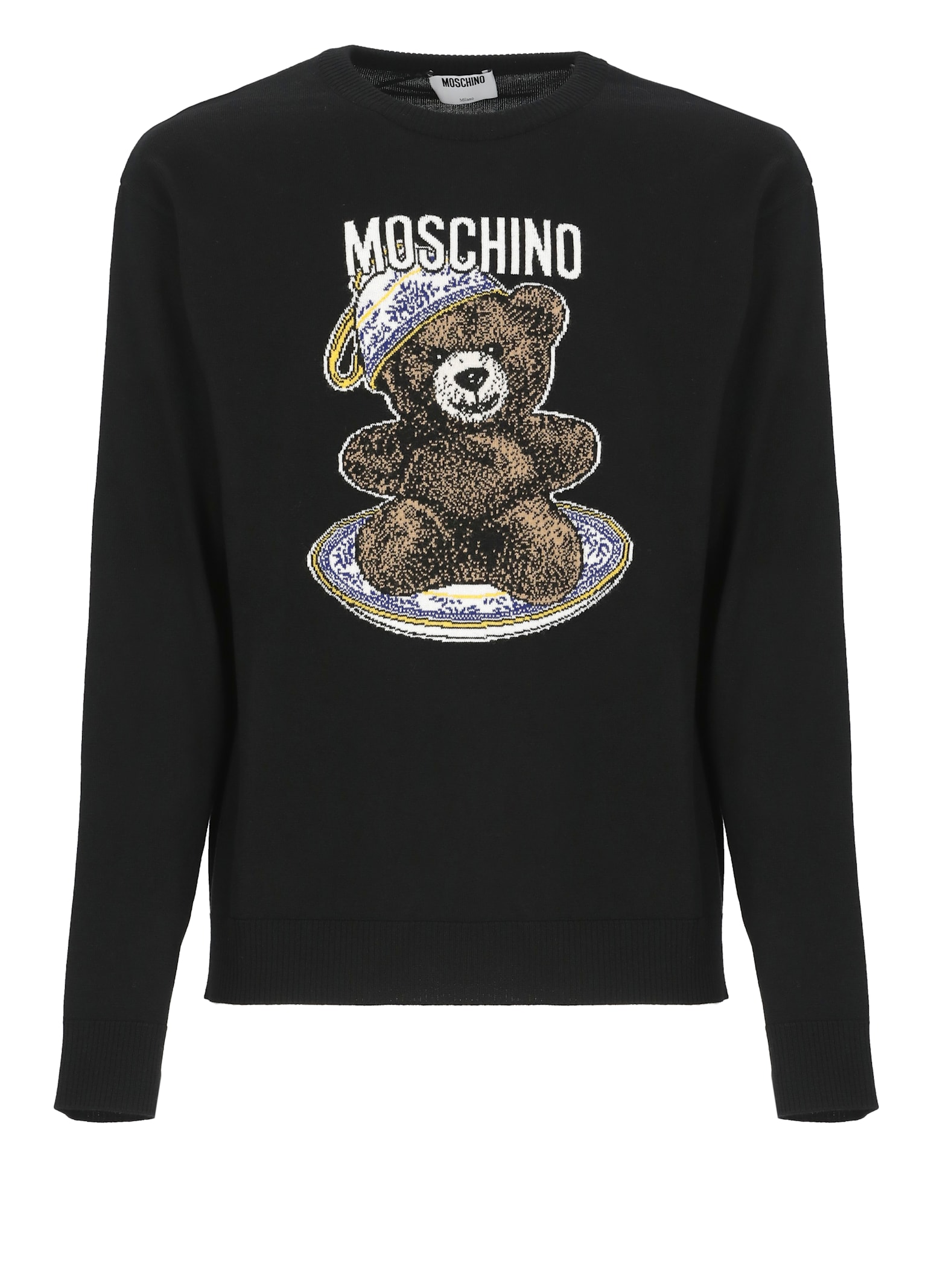 Moschino Bear Embroidered Crewneck Sweater In Black