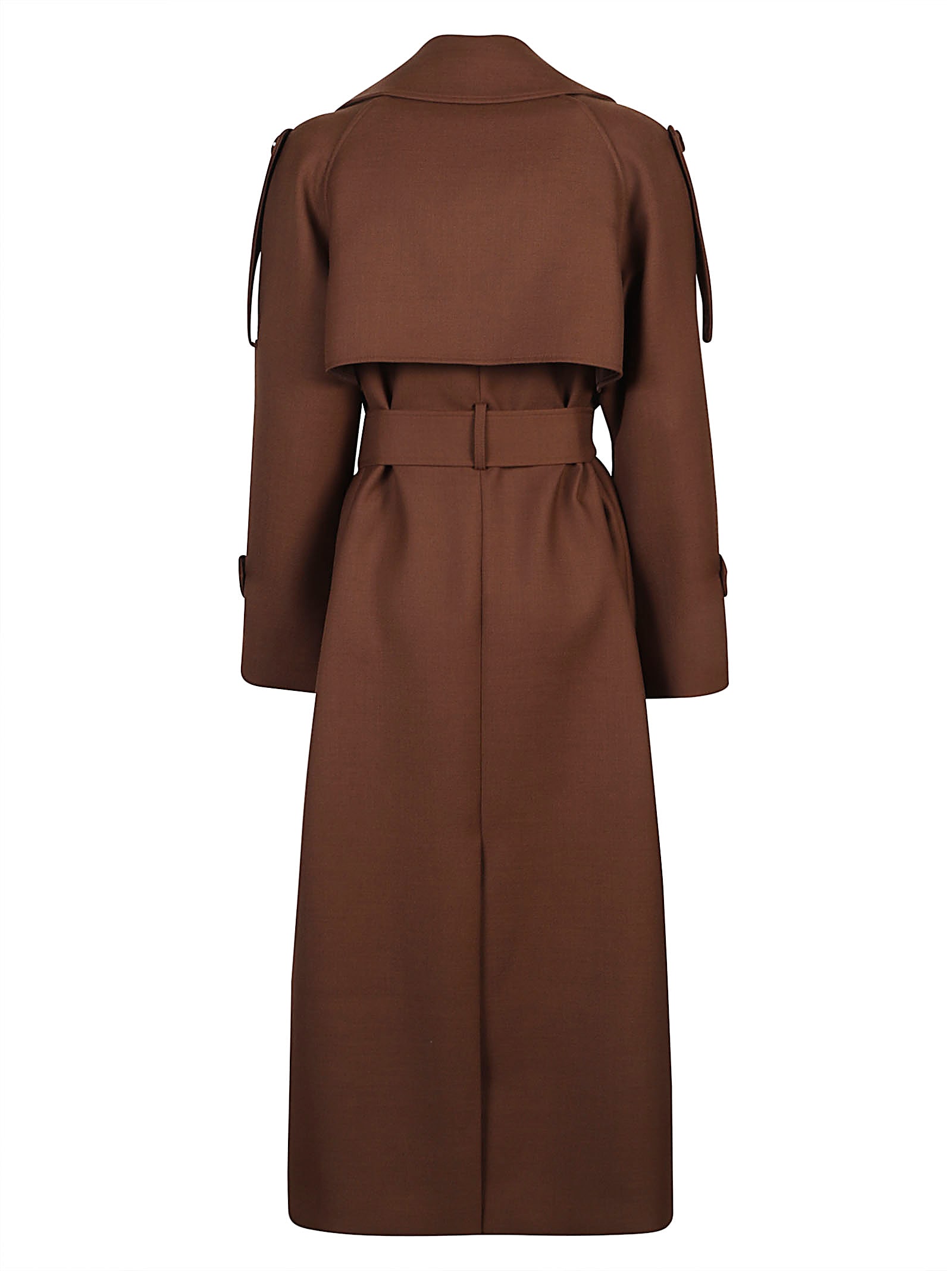 Patrizia Pepe Brown Wool Blend Trench Coat With Belted Waist In Brown