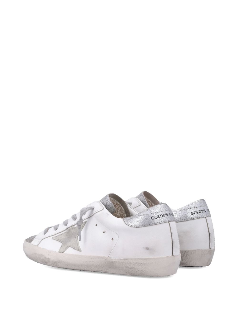 Golden Goose Super-star White And Silver Leather Womans Sneakers In Metallic