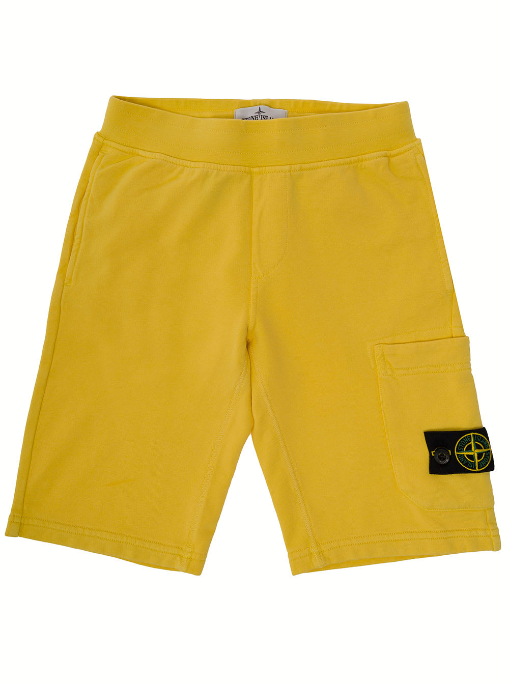 Stone Island Junior Yellow Cotton Bermuda Shorts With Logo