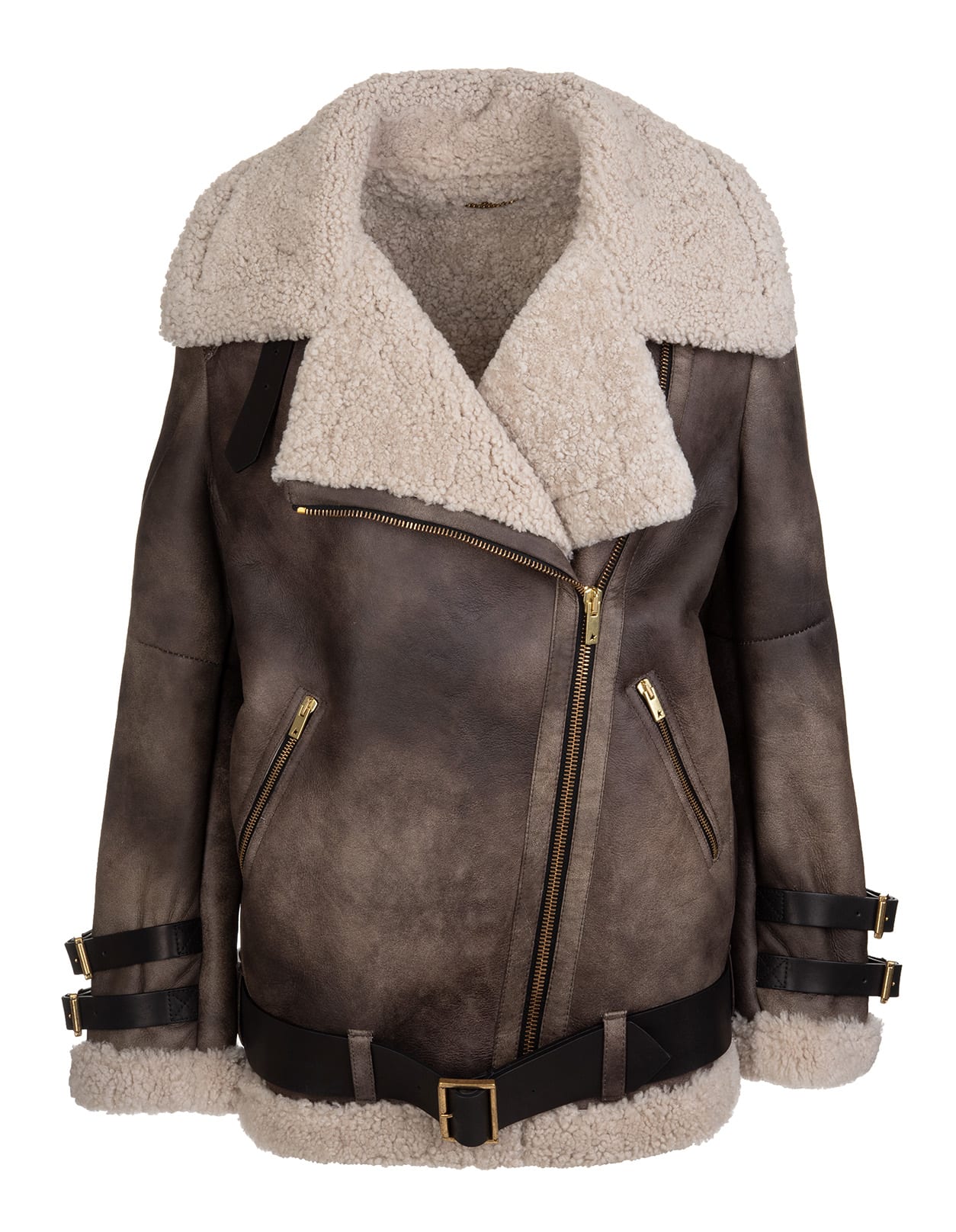 Golden Goose Woman Brown Chelsey Jacket In Leather And Shearling