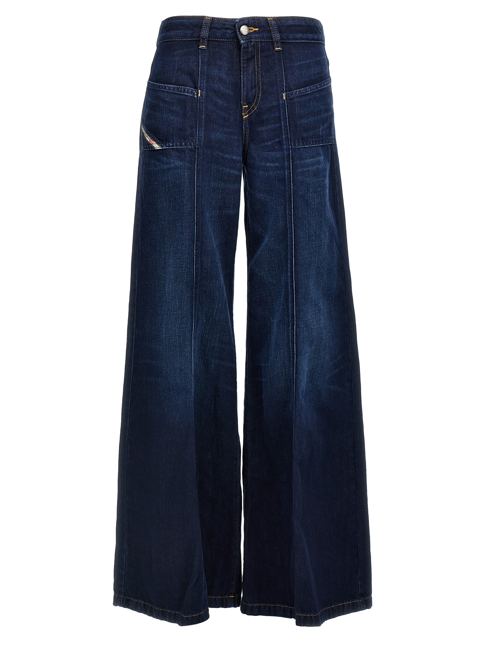 Diesel Faded Wash Flared Denim Trousers In Blue