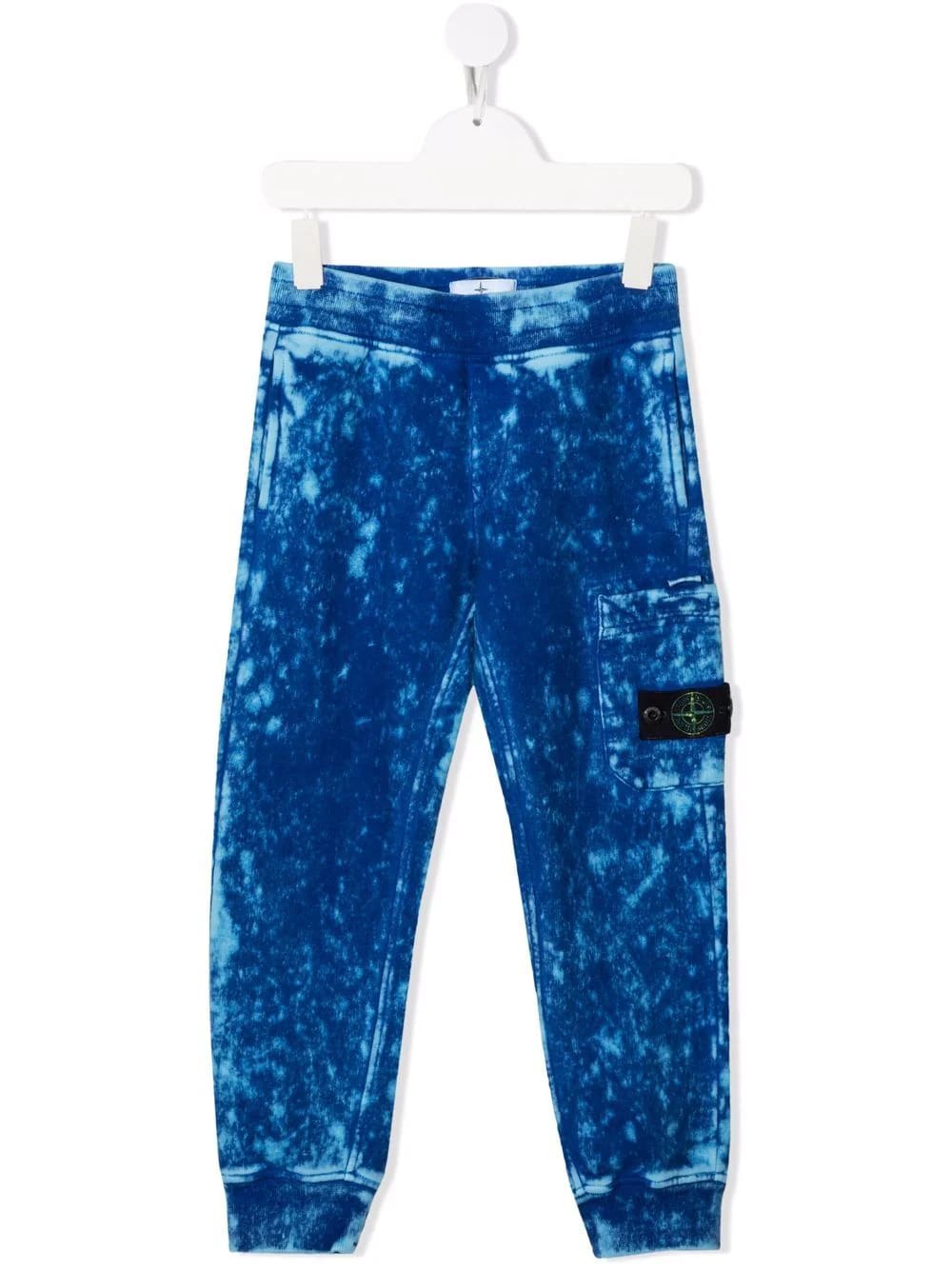Stone Island Junior Royal Blue Kids Joggers With Logo Patch And Tie-dye Print