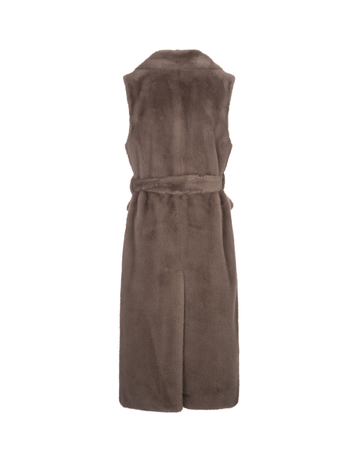 Shop P.a.r.o.s.h Brown Pathos Faux Fur Long Sleeveless Jacket