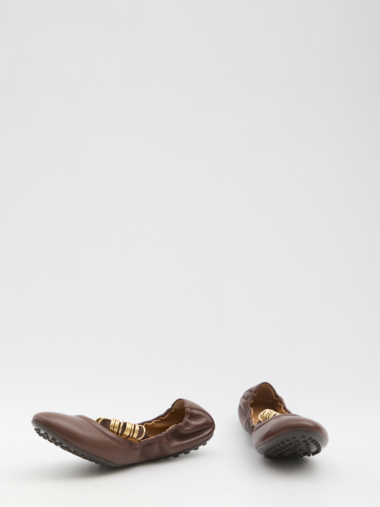Shop Tod's Ballet Flats With Decorative Rings On The Front In Leather In Brown