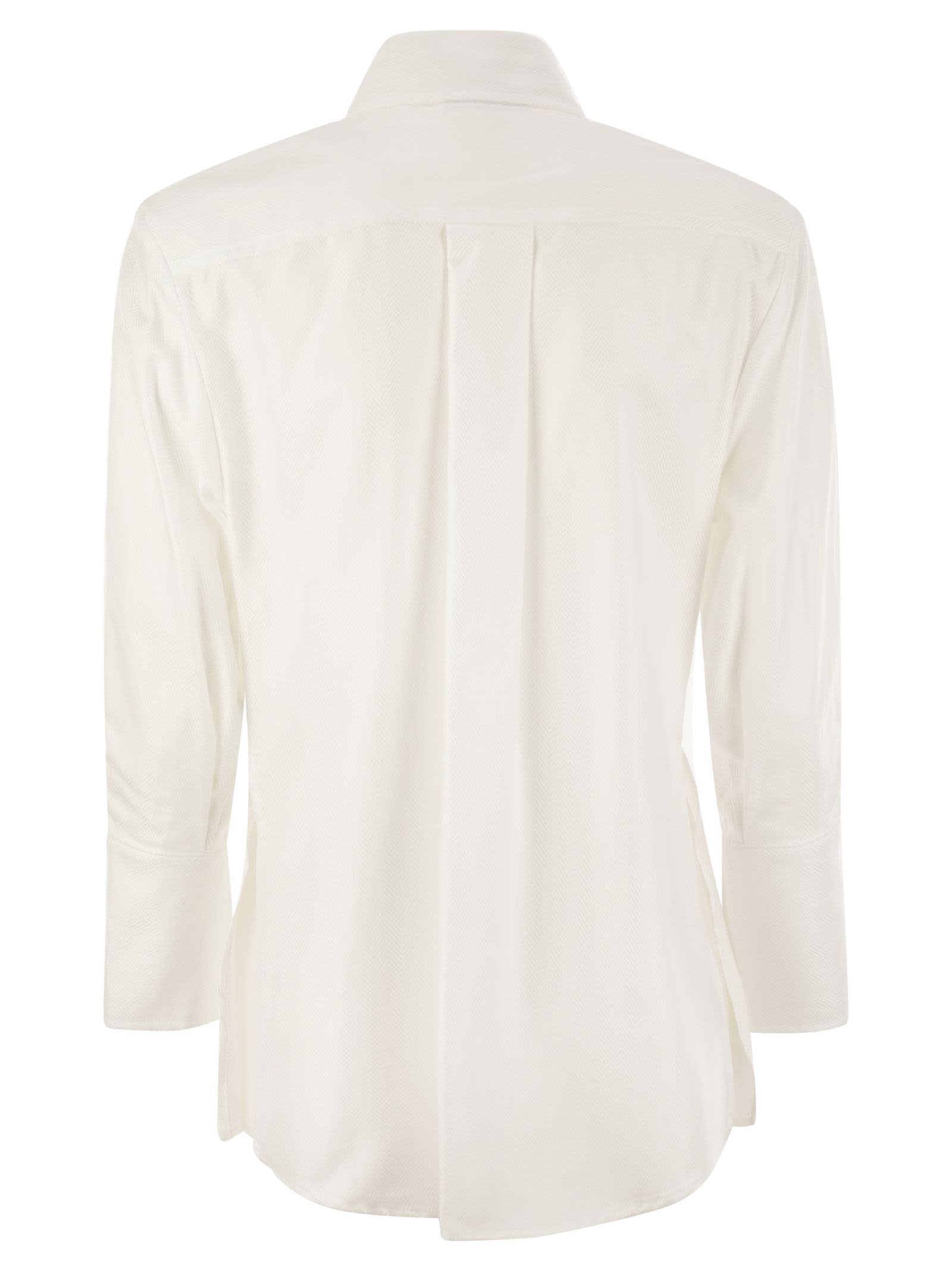 Shop Elisabetta Franchi Chevron Poplin Shirt With Darts In White