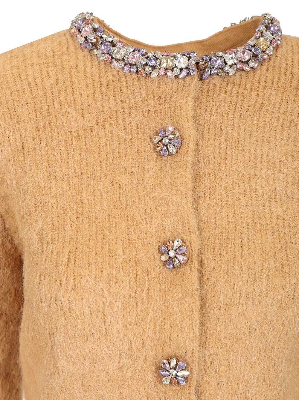 Self-portrait Brown Cardigan With Decorated Trim In Brown