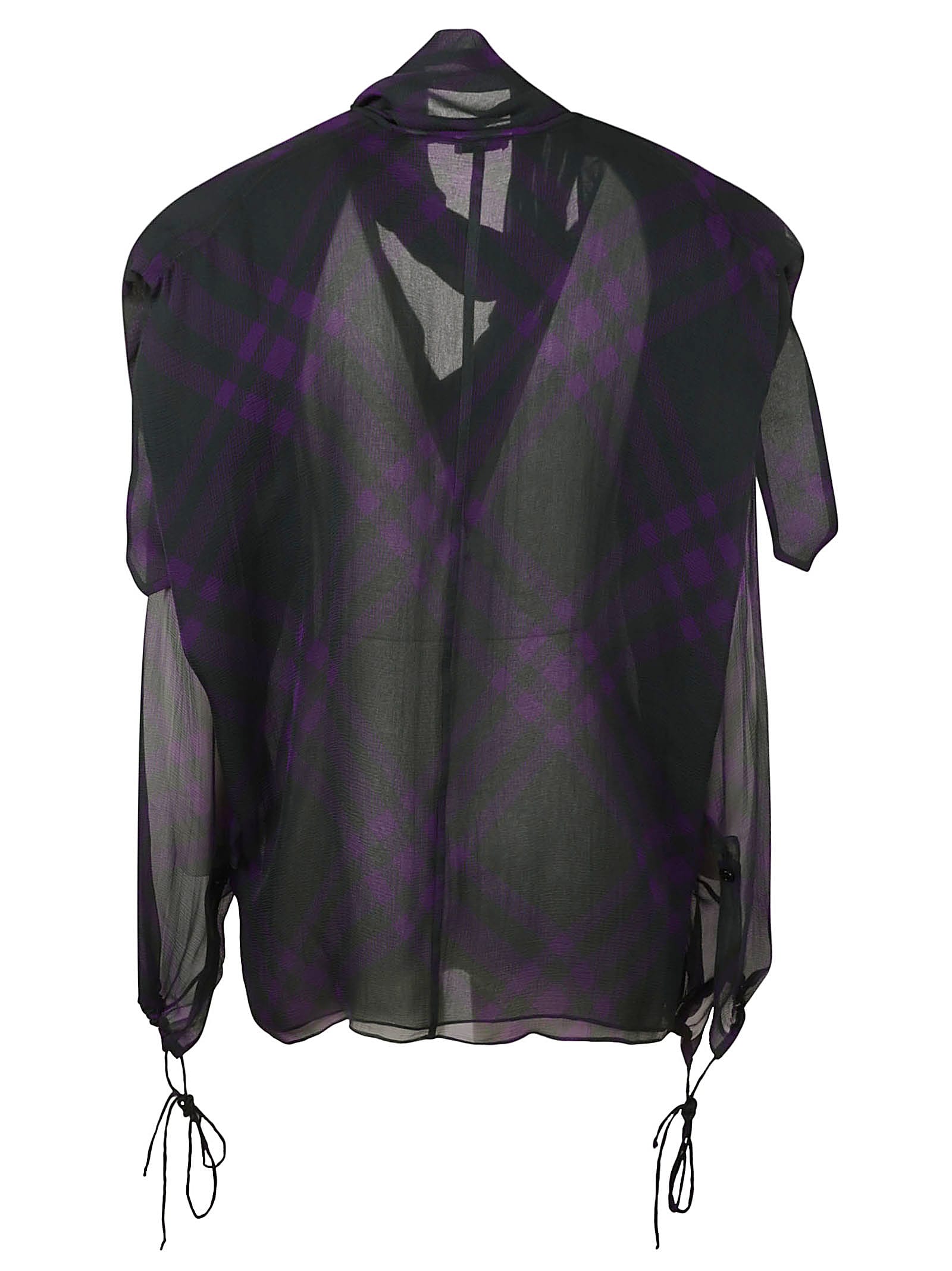 Burberry Check Silk Chiffon Blouse In Red