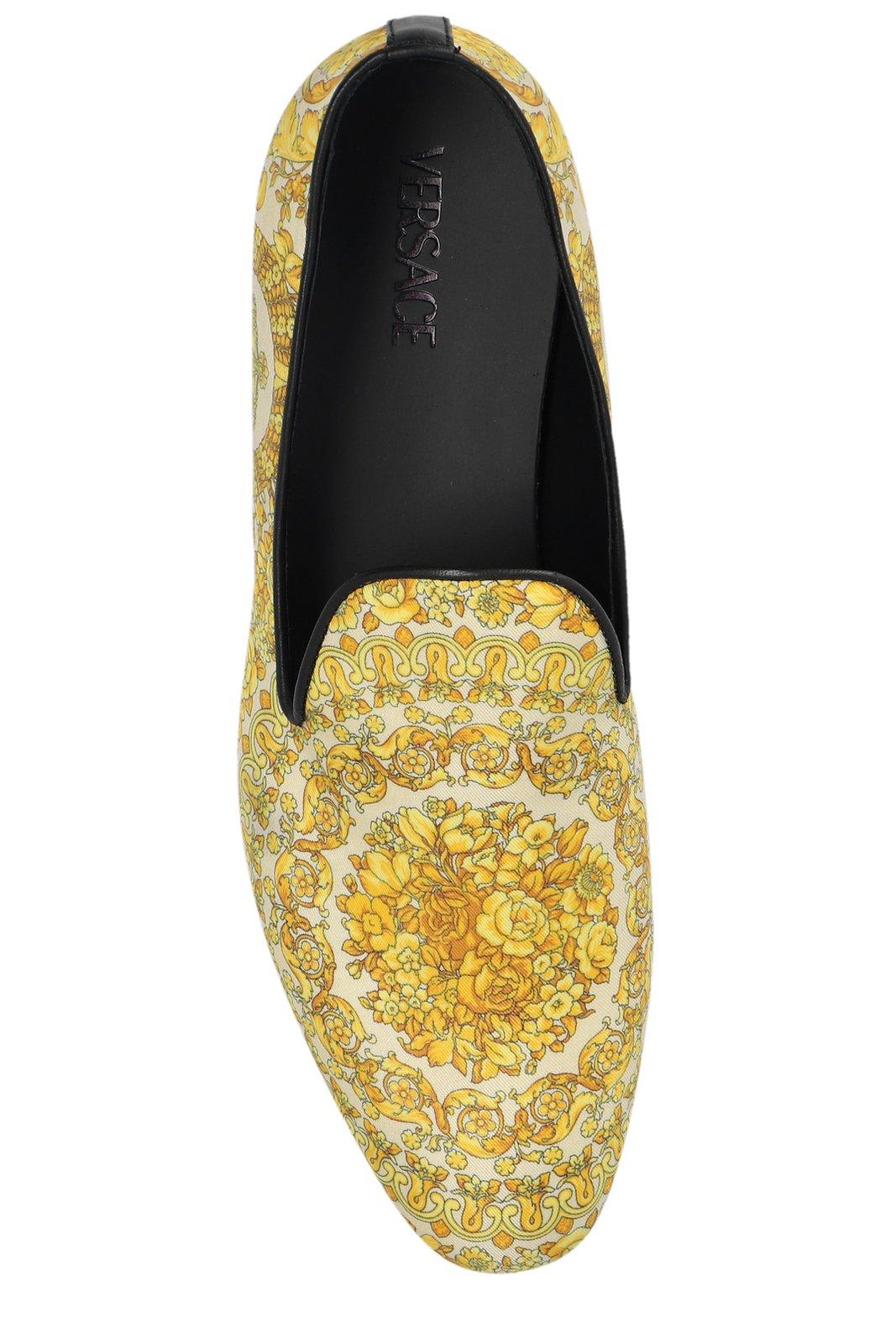 Shop Versace Barocco Printed Slip-on Loafers In Yellow