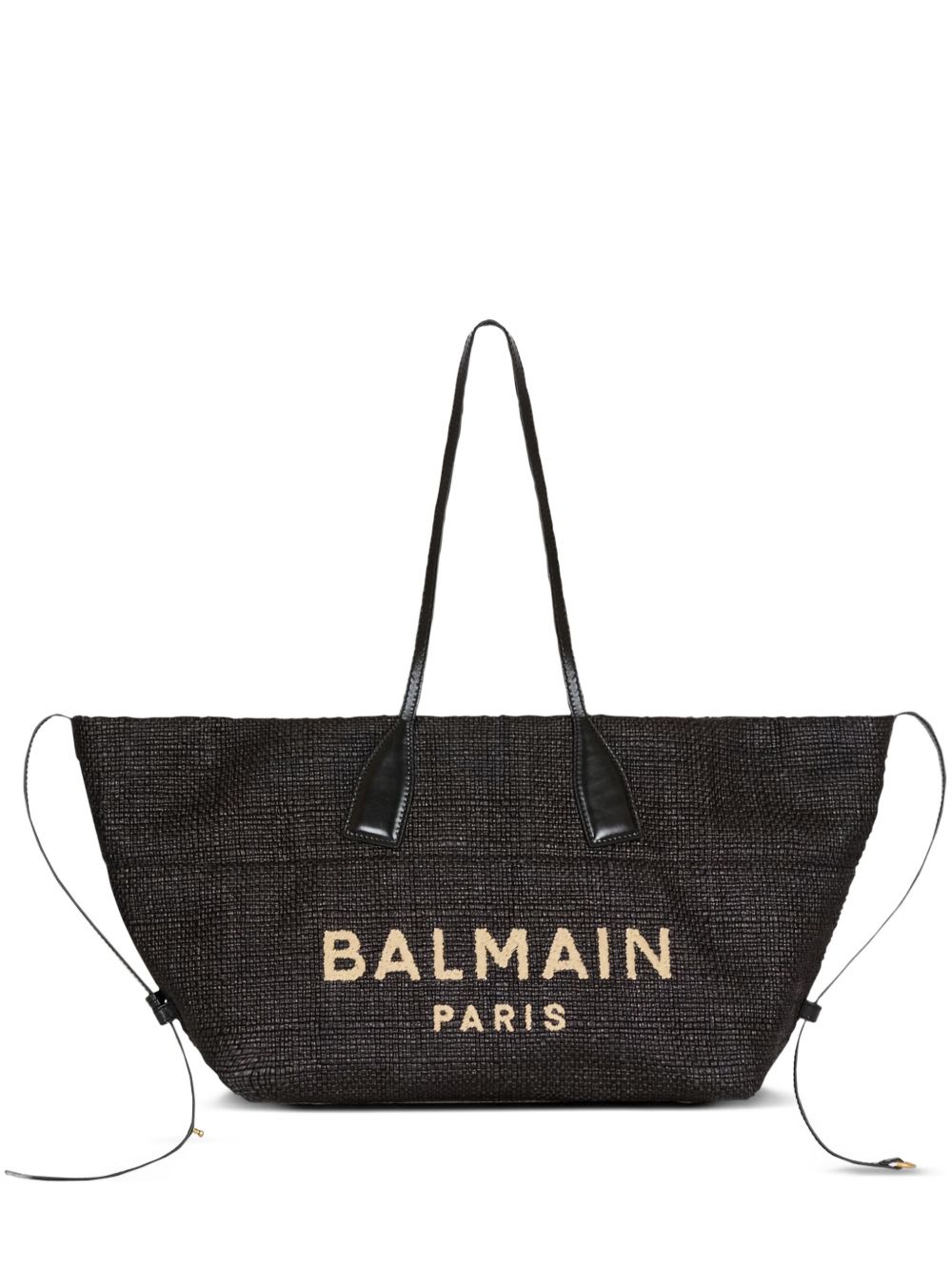 Balmain Track Rafia Tote In Black