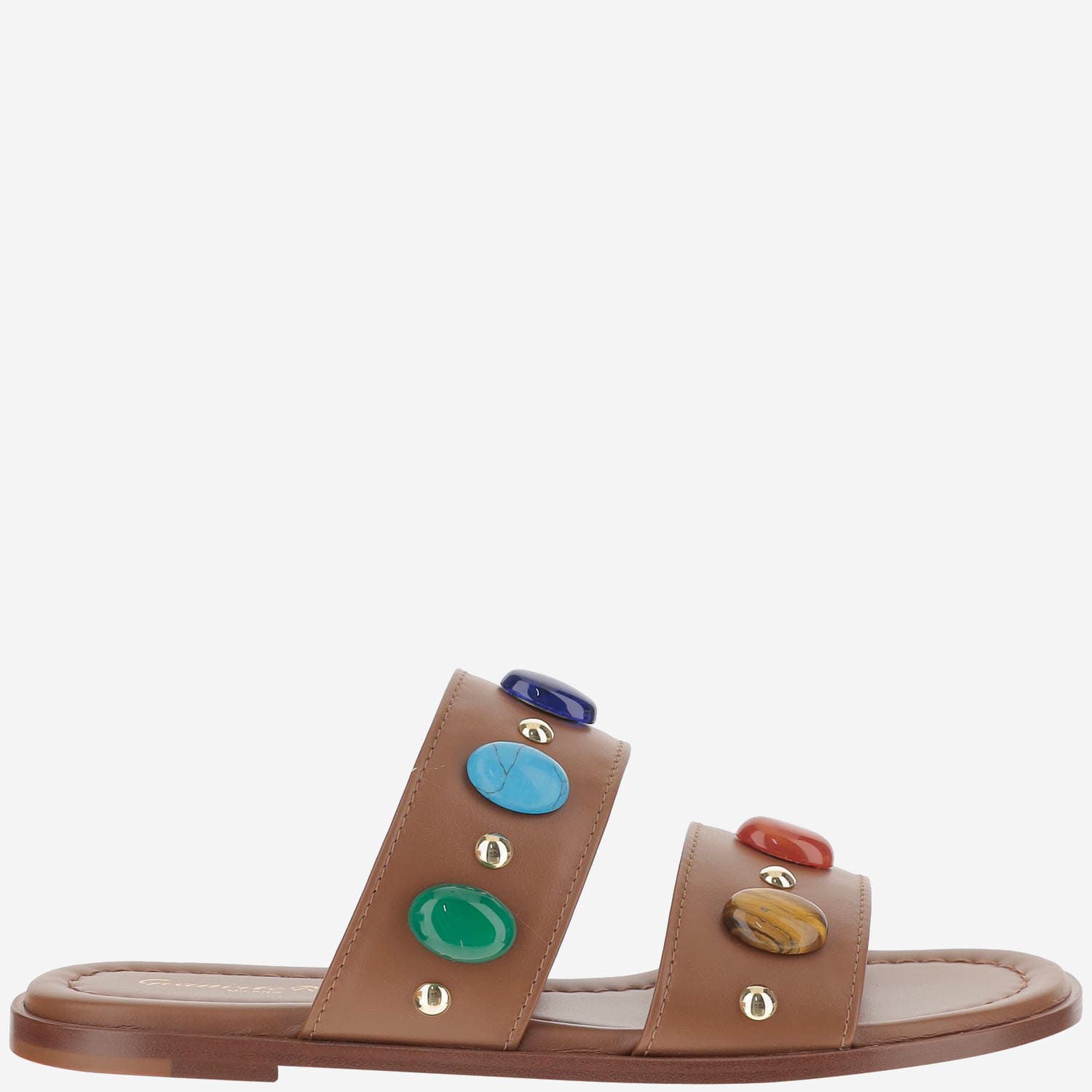 Flat Leather Sandals With Stones