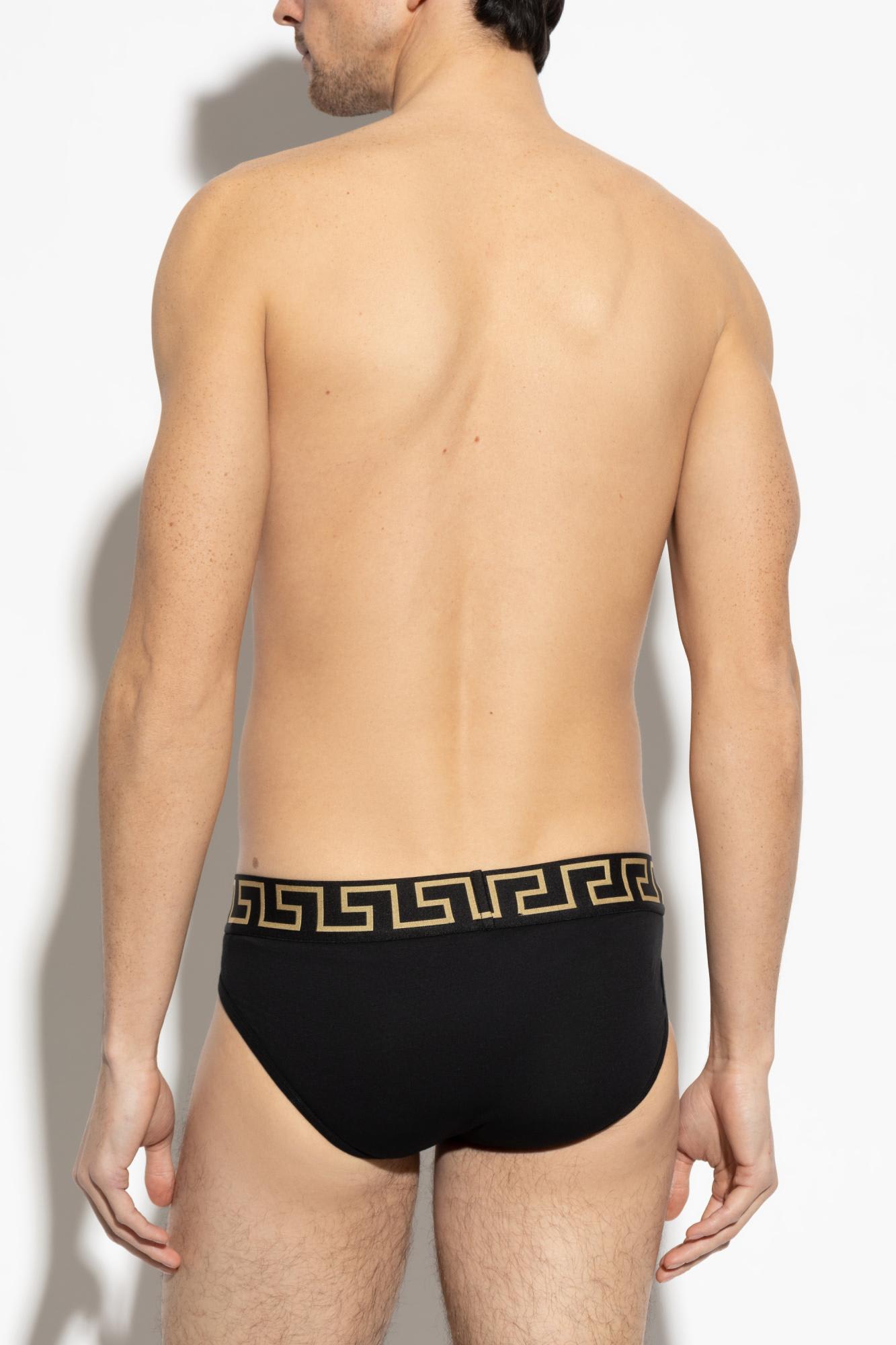 Versace Swim Brief With Greca Motif In Black