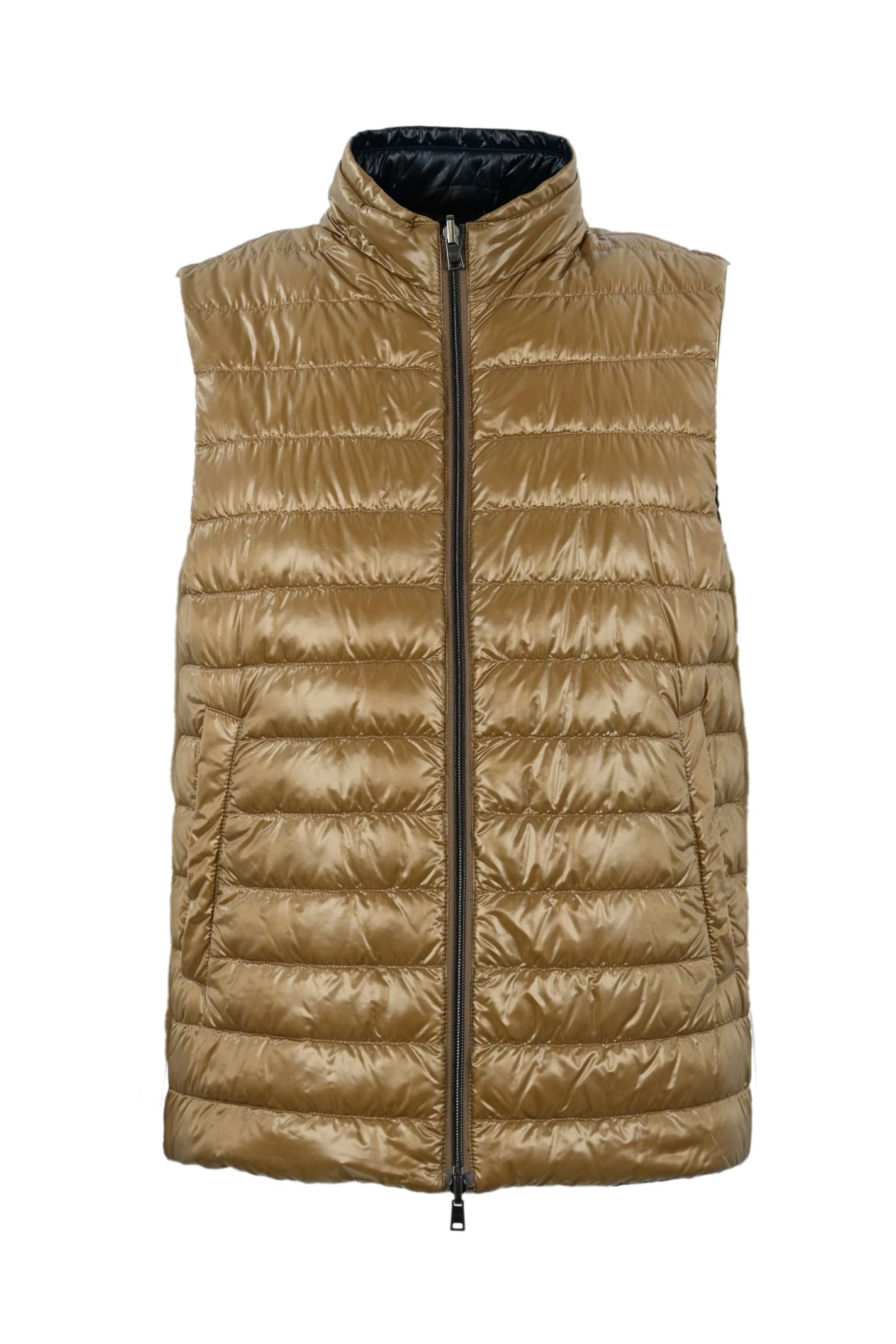 Herno Reversible Quilted Vest In Cammello/blu