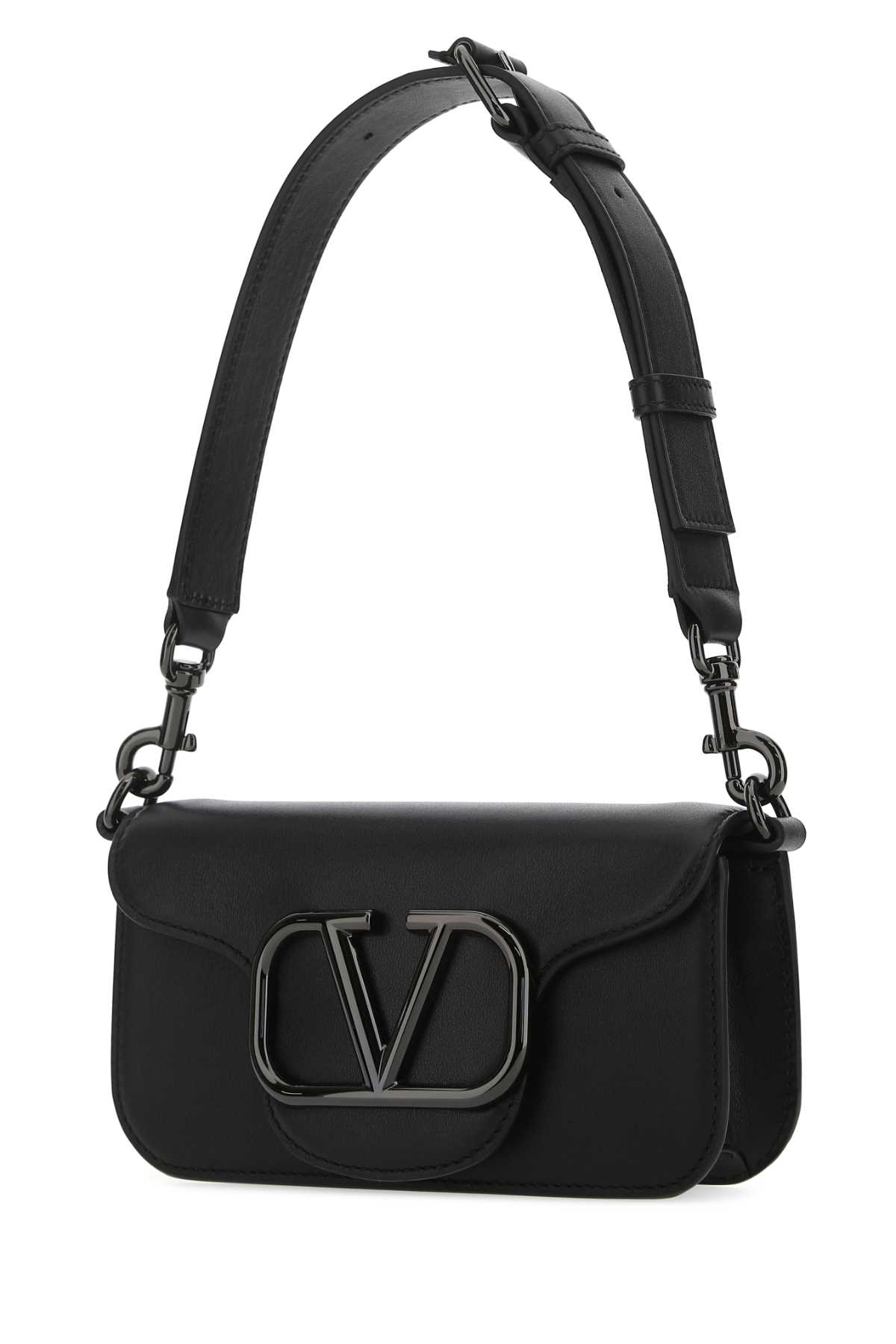 Shop Valentino Black Leather Locã² Shoulder Bag In Nero