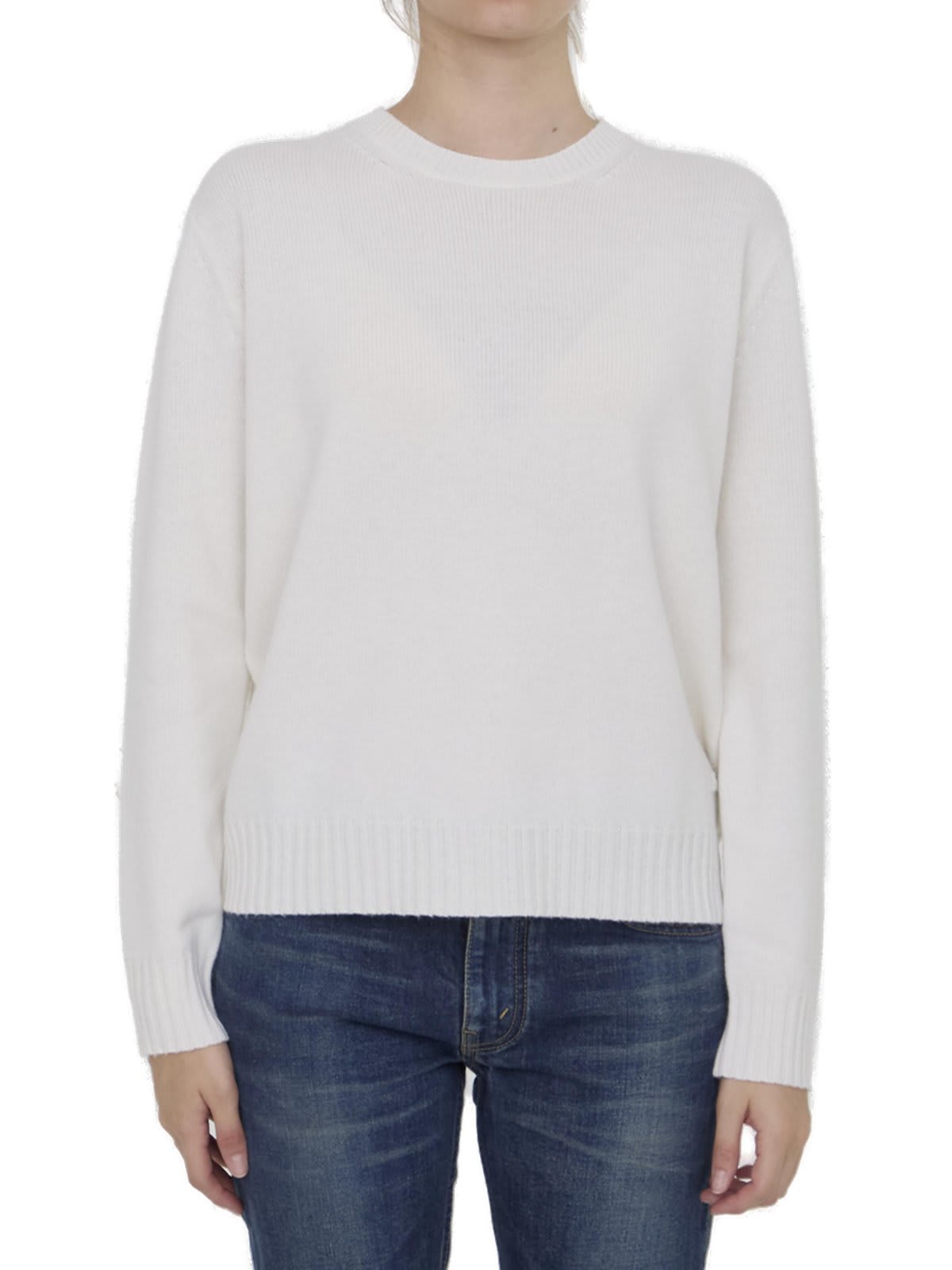 Shop Max Mara Crewneck Long-sleeved Jumper In Ivory