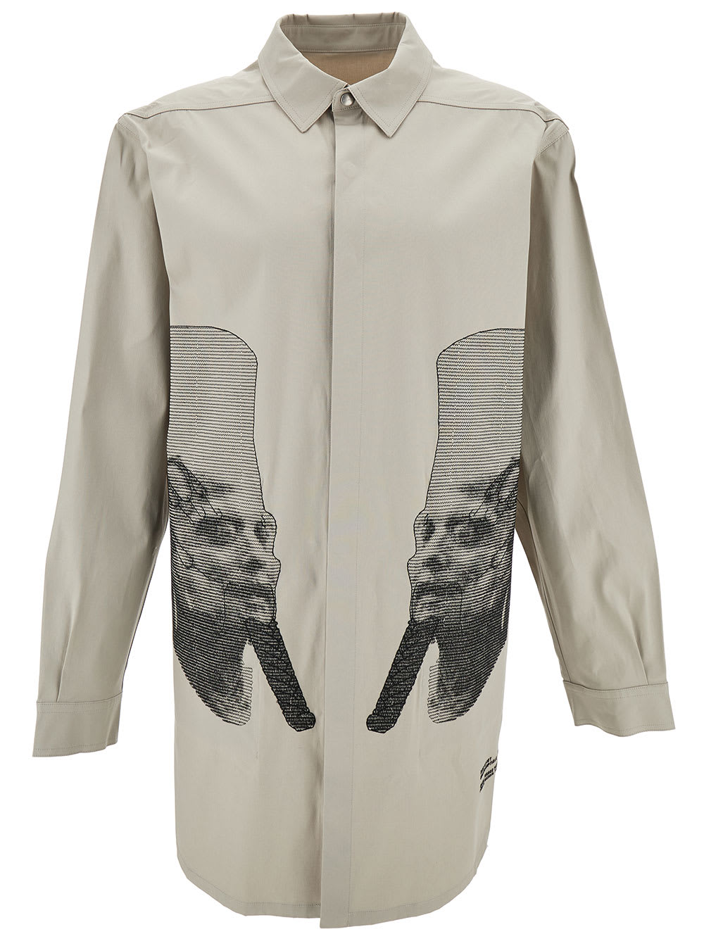 Shop Rick Owens White Shirt With Contrasting Embroidery In Stretch Cotton Man In Grey