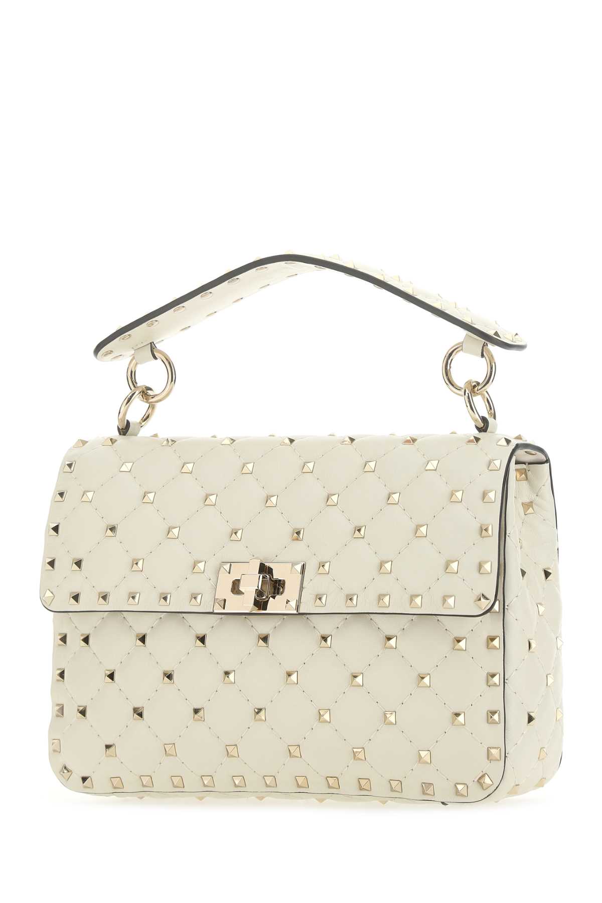 Shop Valentino Ivory Nappa Leather Medium Rockstud Spike Handbag In Lightivory