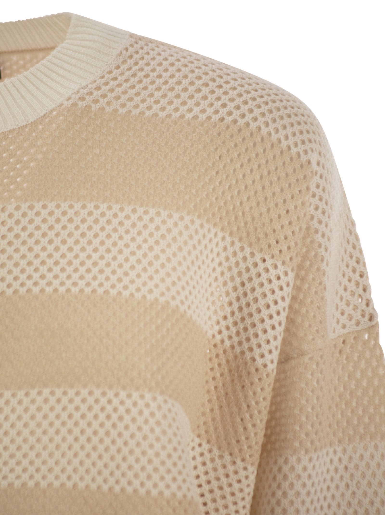 Fabiana Filippi Crew-neck Sweater In Wool And Cotton In Beige