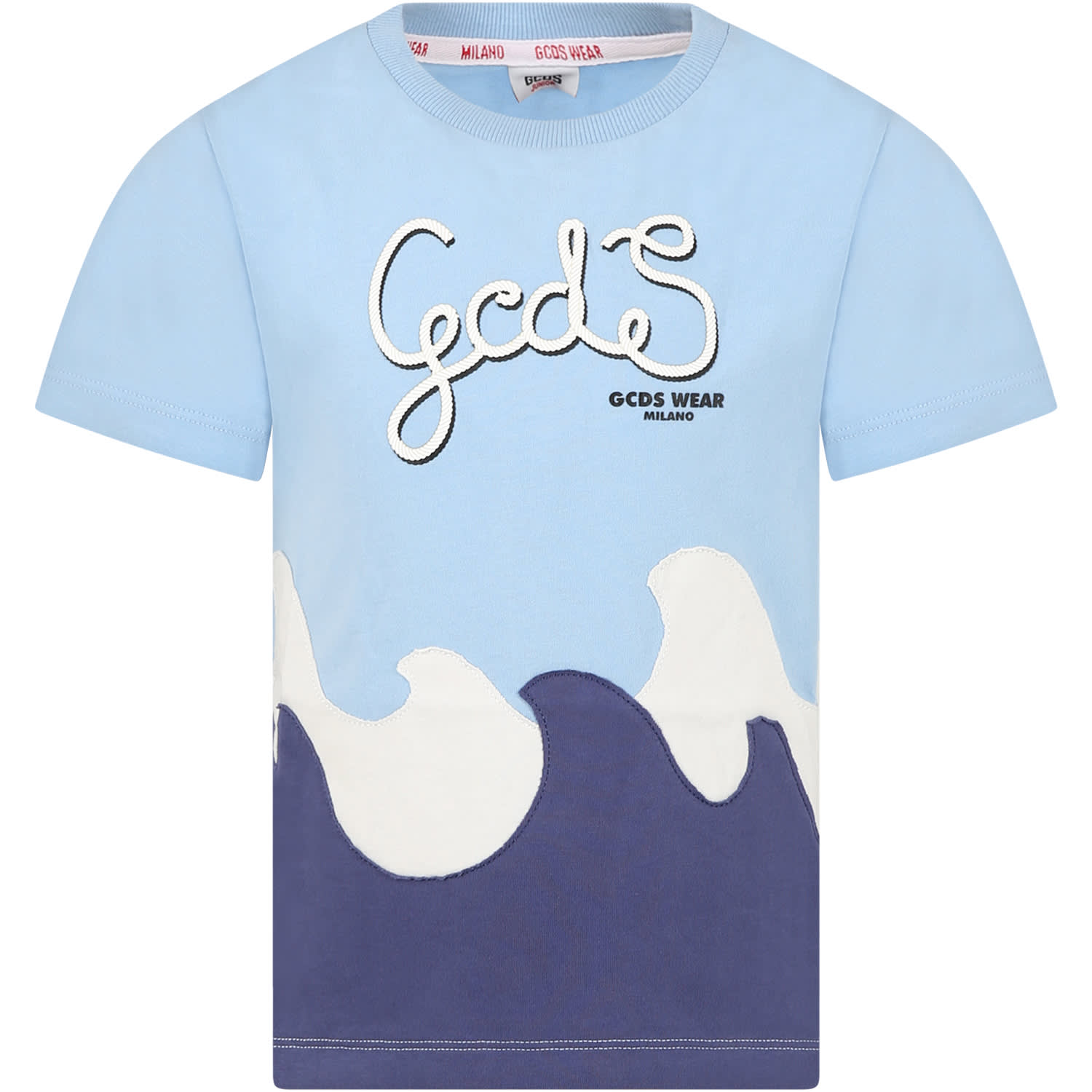 Gcds Mini Kids' Light Blue T-shirt For Boy With Logo