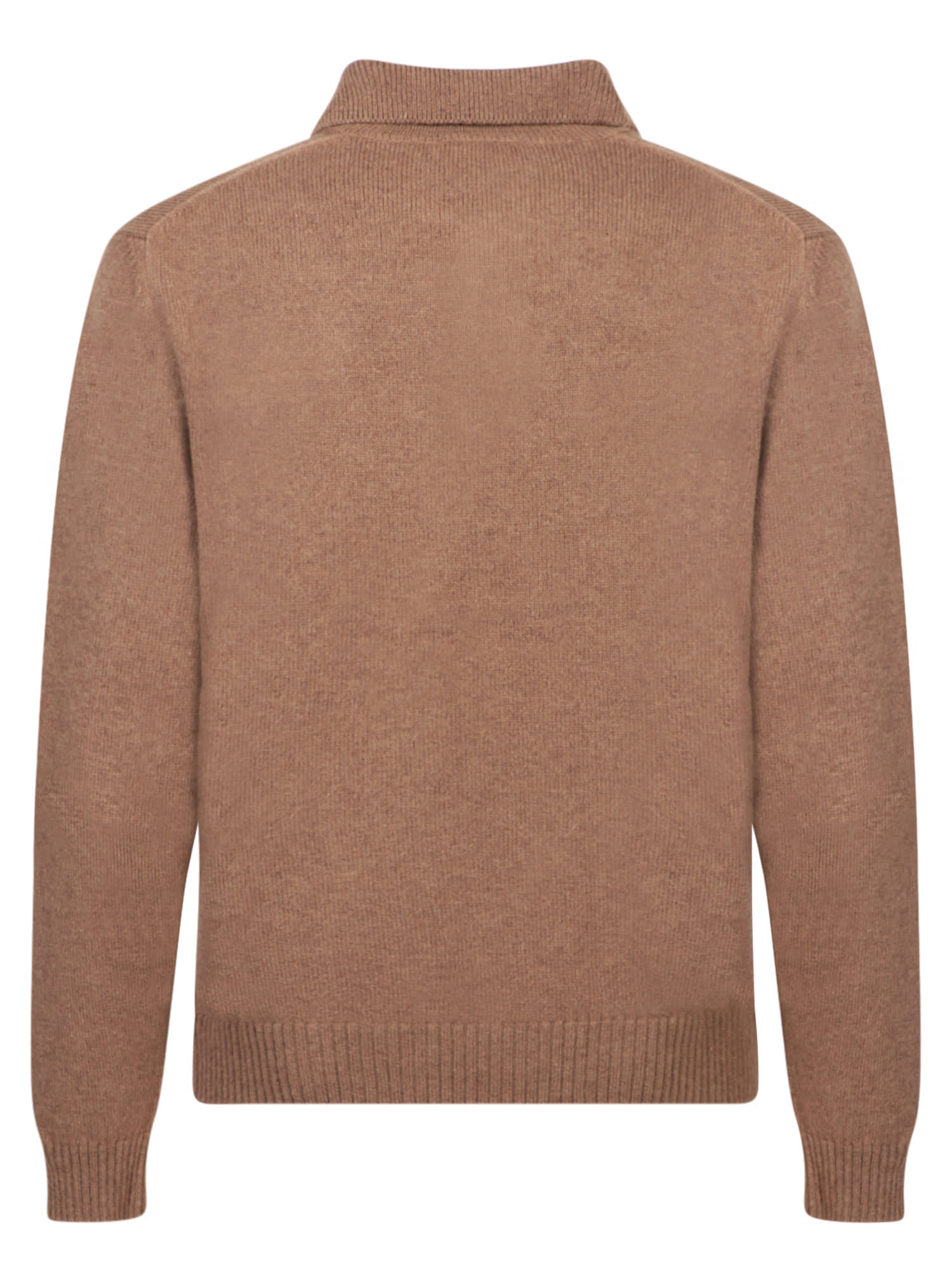 Shop Zanone Brown Knitted Long Sleeve Polo Shirt