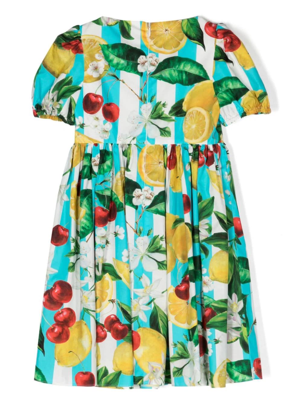 Shop Dolce & Gabbana Striped Poplin Dress With Lemon And Cherry Print In Multicolour