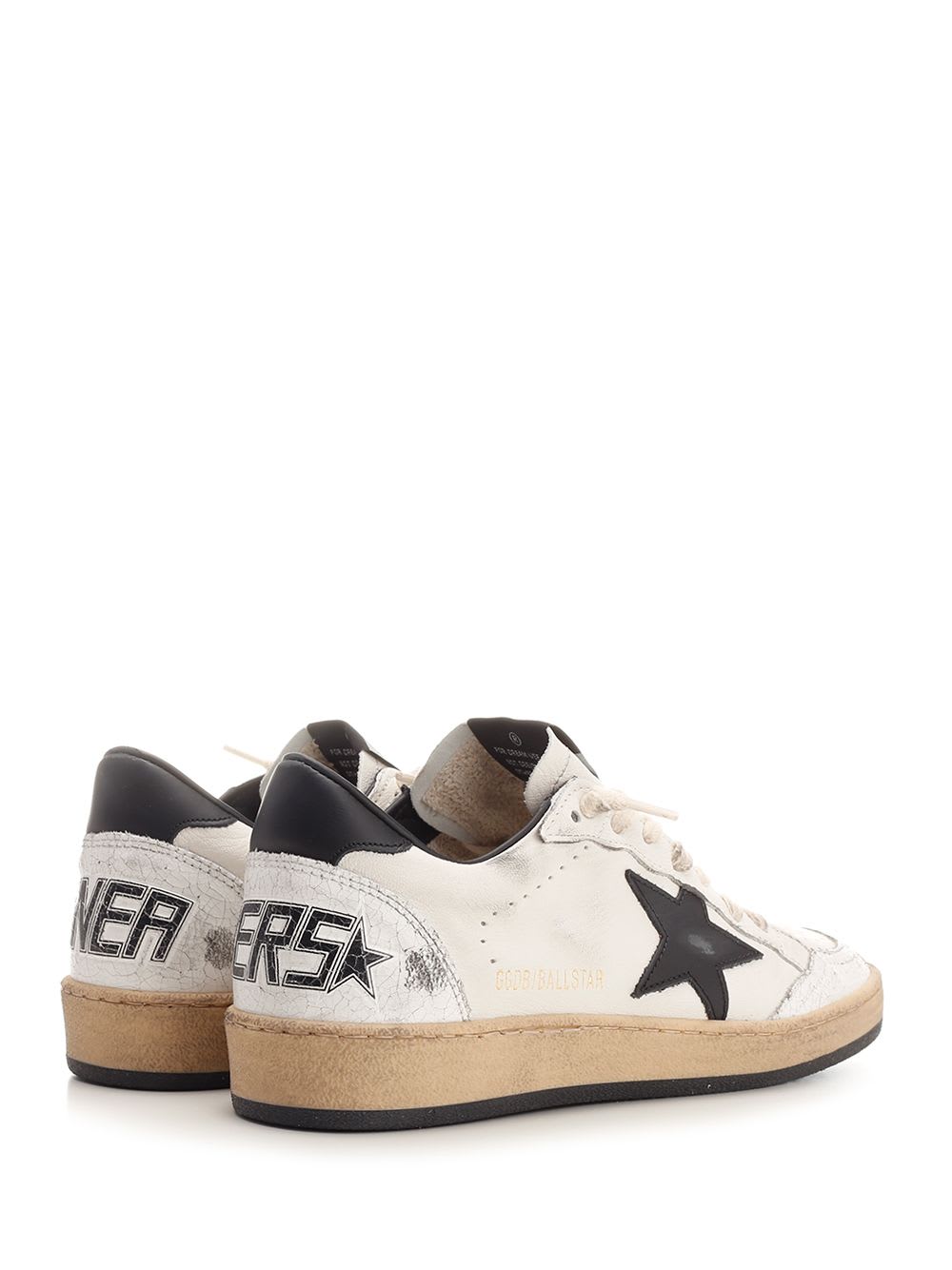 Golden Goose Ballstar Black And White Low Top Sneakers With Star Patch On The Side And Contrasting Heel With Writ In White